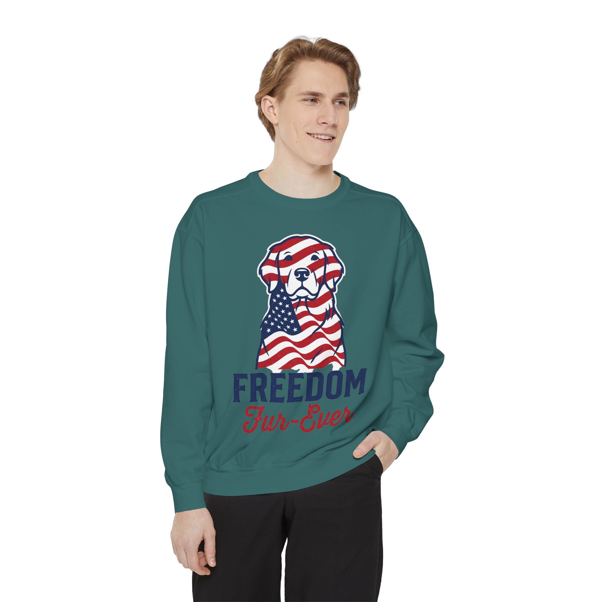 Freedom Fur-Ever Sweatshirt — Patriotic American Flag Dog Crewneck