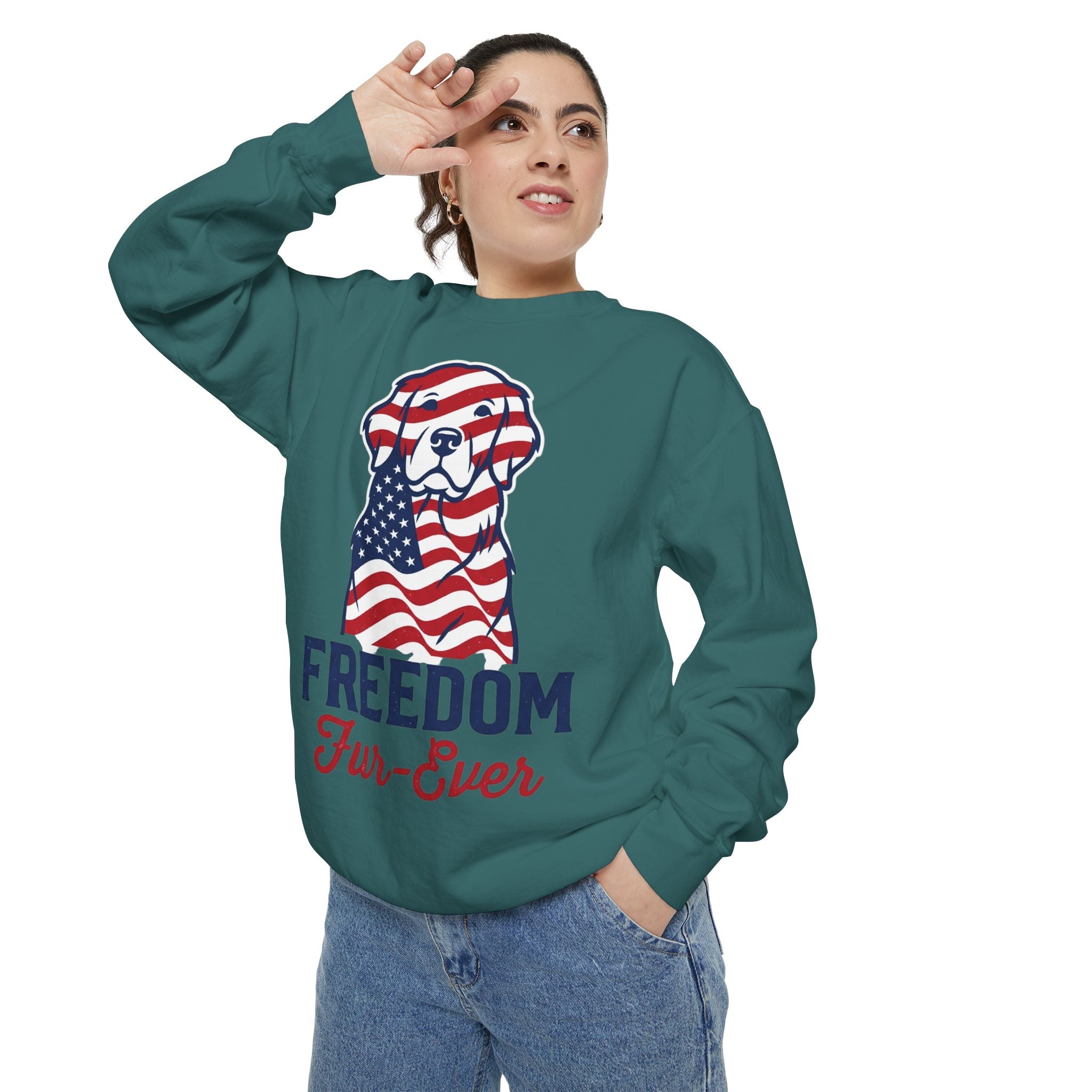 Freedom Fur-Ever Sweatshirt — Patriotic American Flag Dog Crewneck