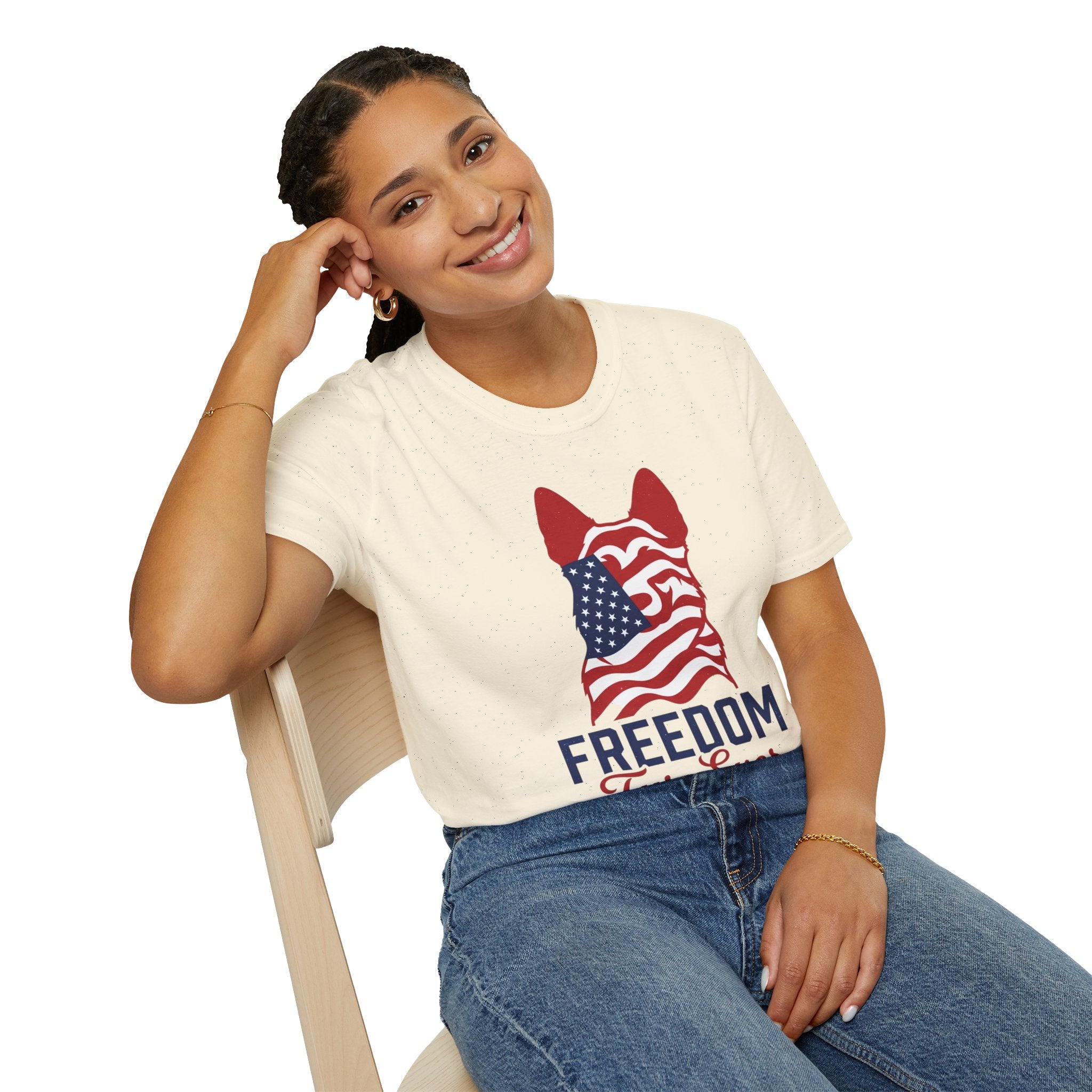 Freedom Fur-Ever Graphic T-Shirt — American Flag Dog Silhouette