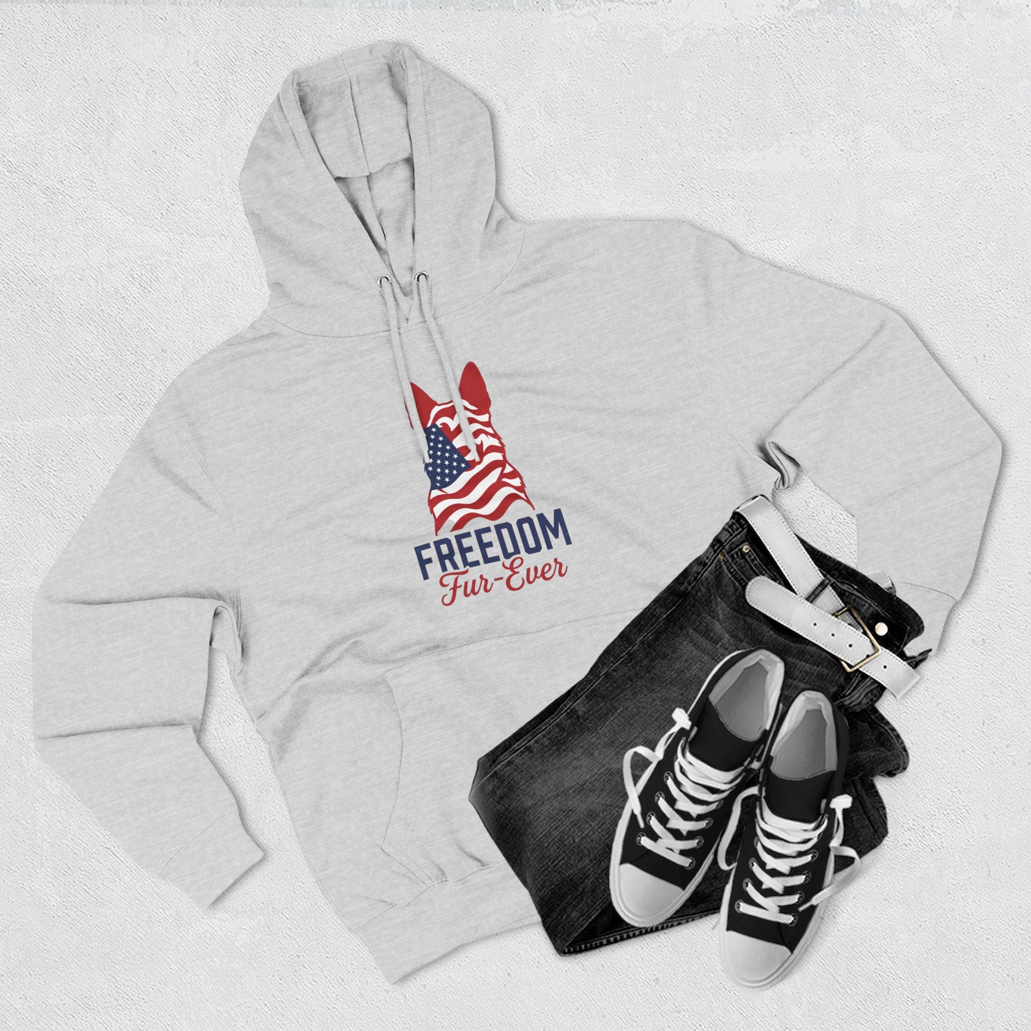 Freedom Fur-ever Hoodie — Patriotic Dog Paw Print Fleece Hoodie
