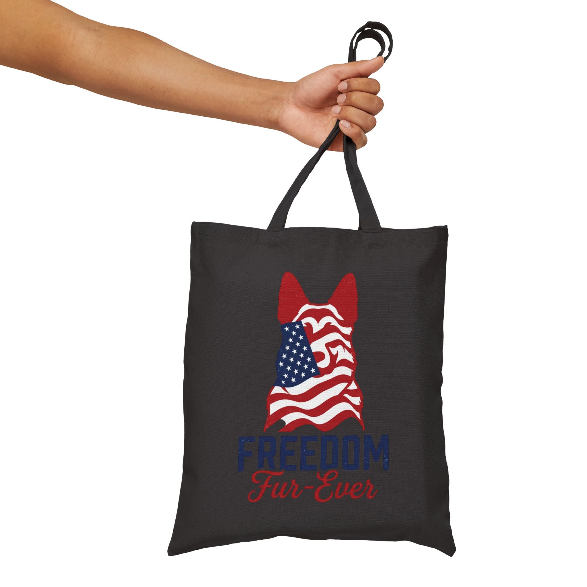 Freedom Fur-Ever Tote Bag — Patriotic American Flag Dog Canvas Tote