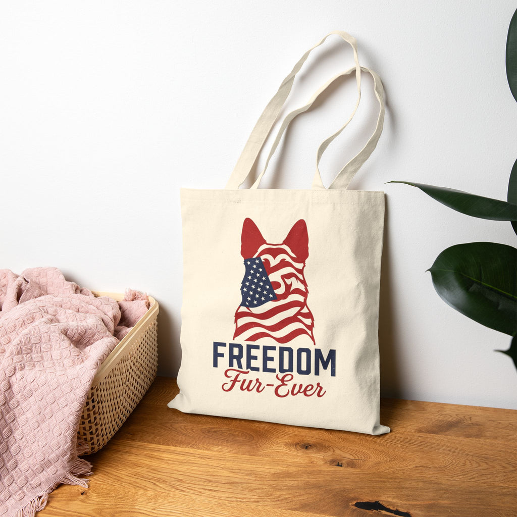 Freedom Fur-Ever Tote Bag — Patriotic American Flag Dog Canvas Tote
