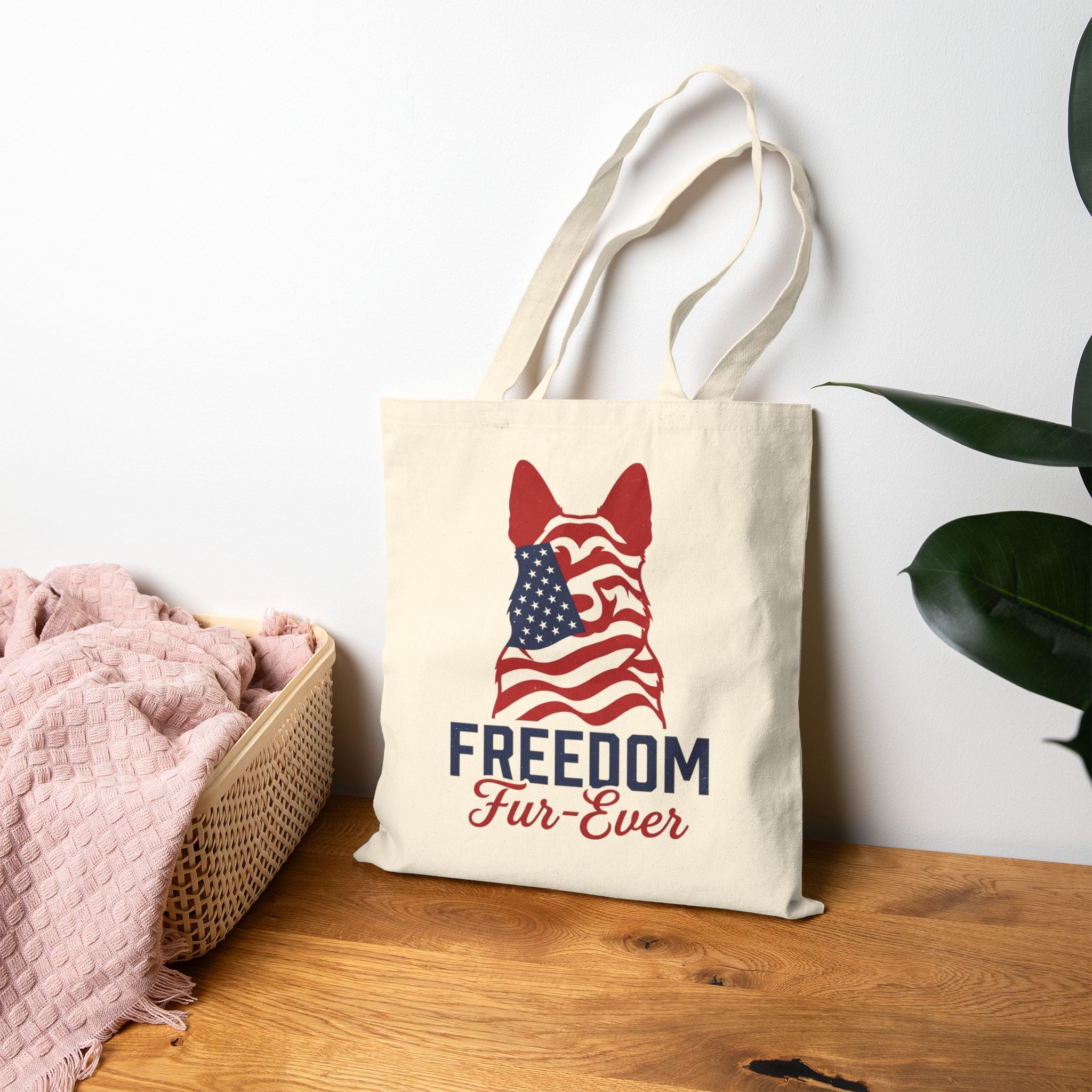 Freedom Fur-Ever Tote Bag — Patriotic American Flag Dog Canvas Tote
