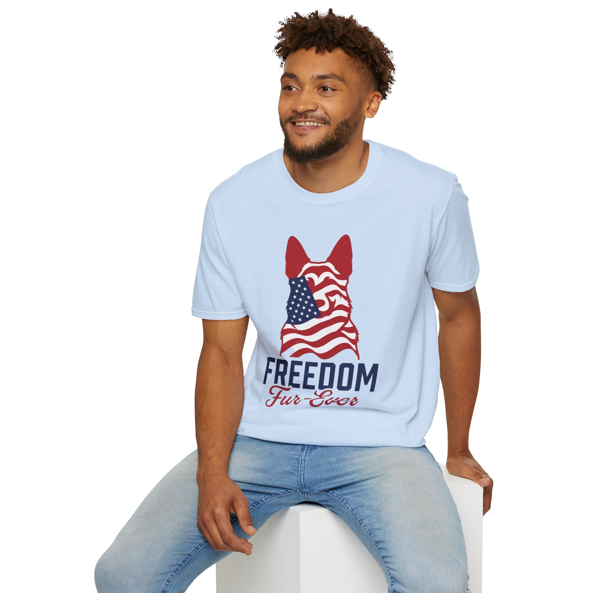 Freedom Fur-Ever Graphic T-Shirt — American Flag Dog Silhouette