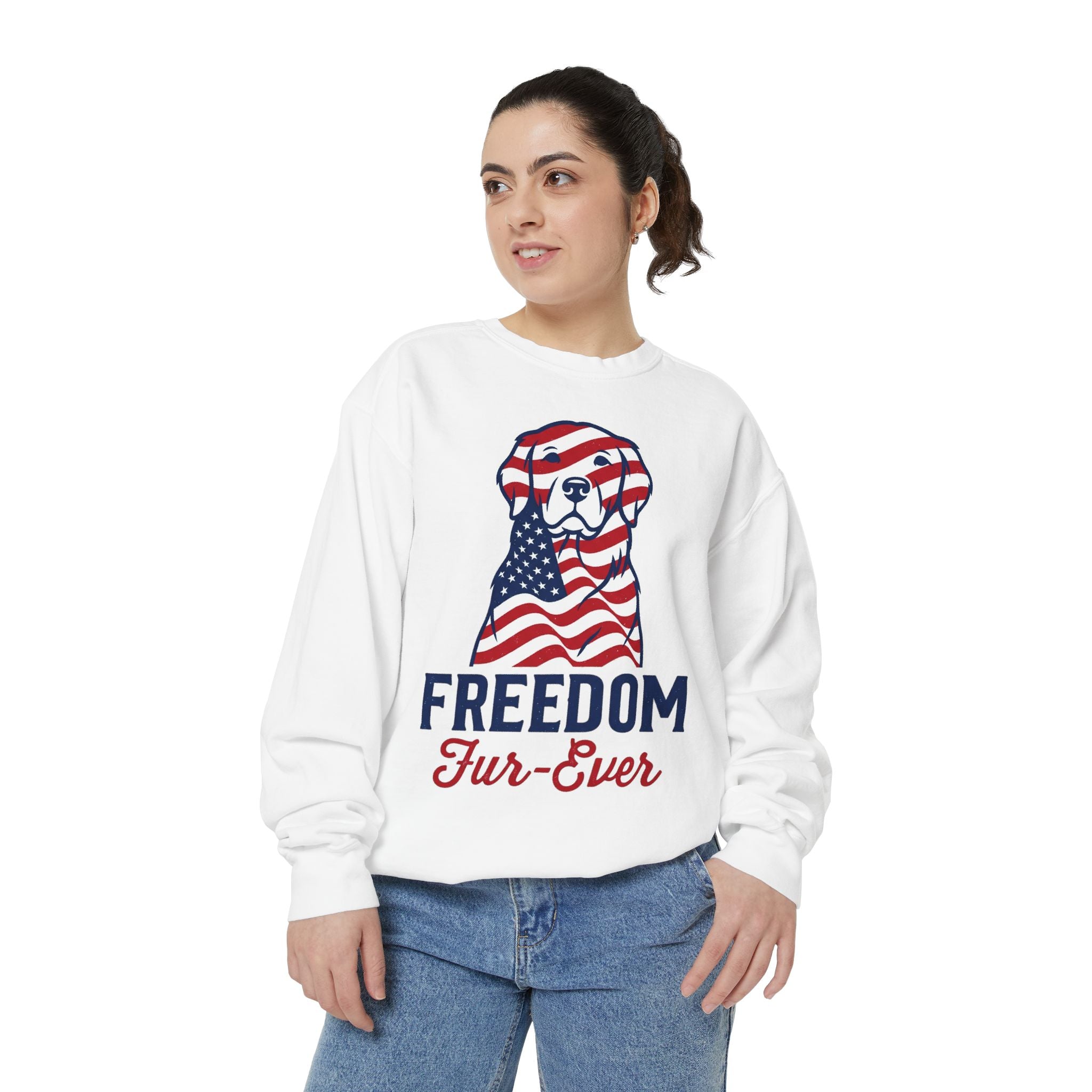 Freedom Fur-Ever Sweatshirt — Patriotic American Flag Dog Crewneck
