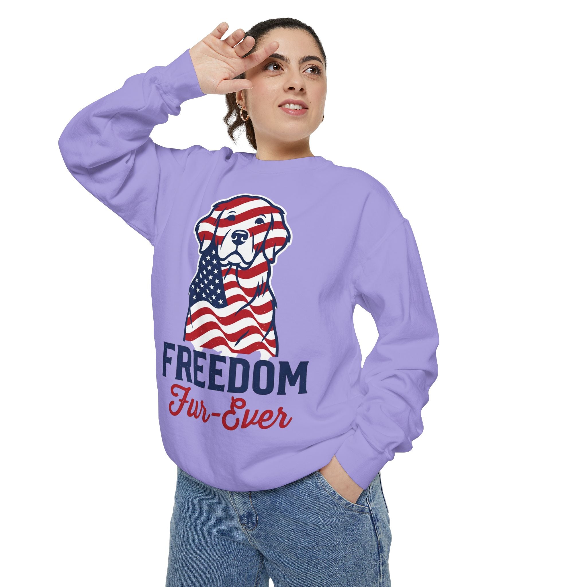 Freedom Fur-Ever Sweatshirt — Patriotic American Flag Dog Crewneck