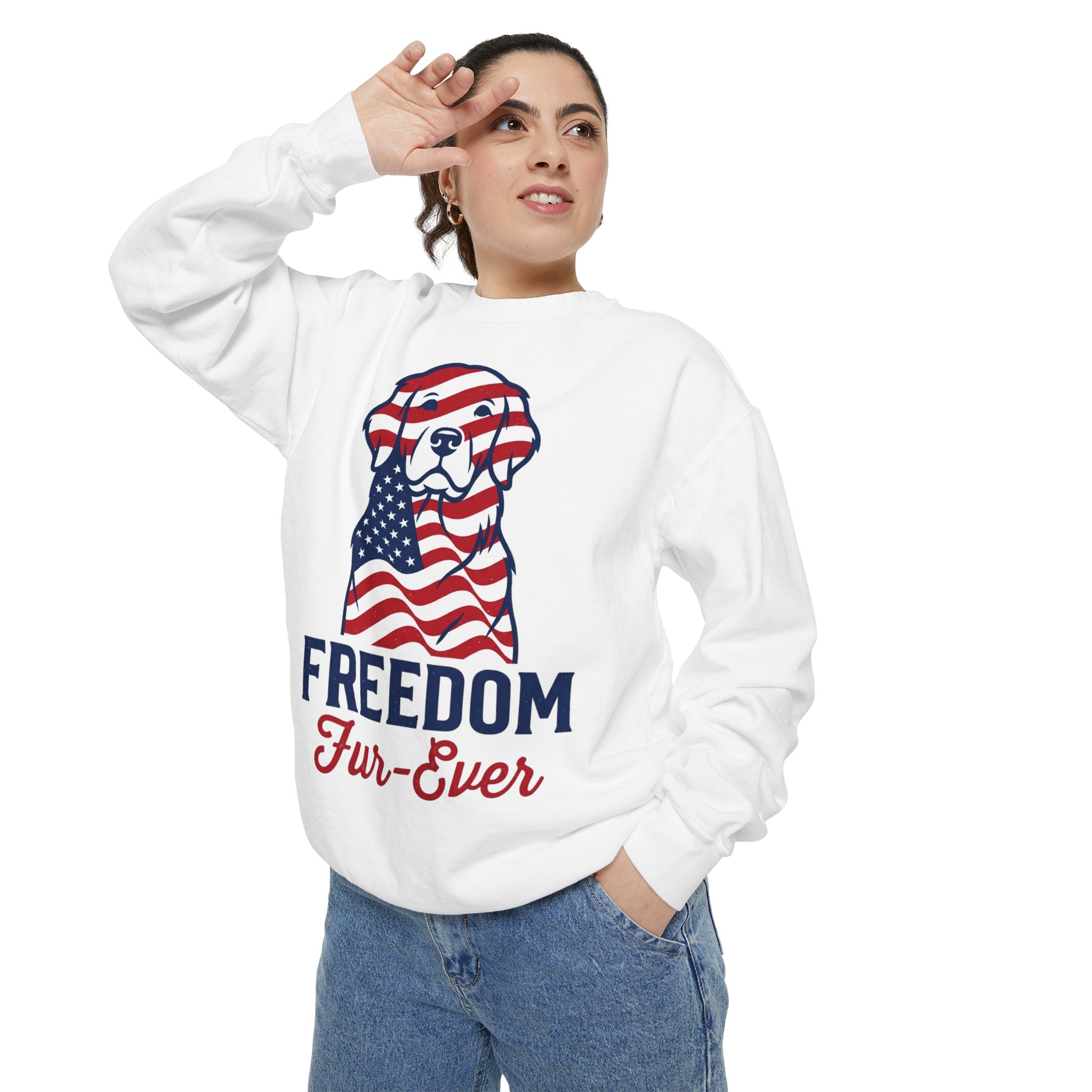 Freedom Fur-Ever Sweatshirt — Patriotic American Flag Dog Crewneck