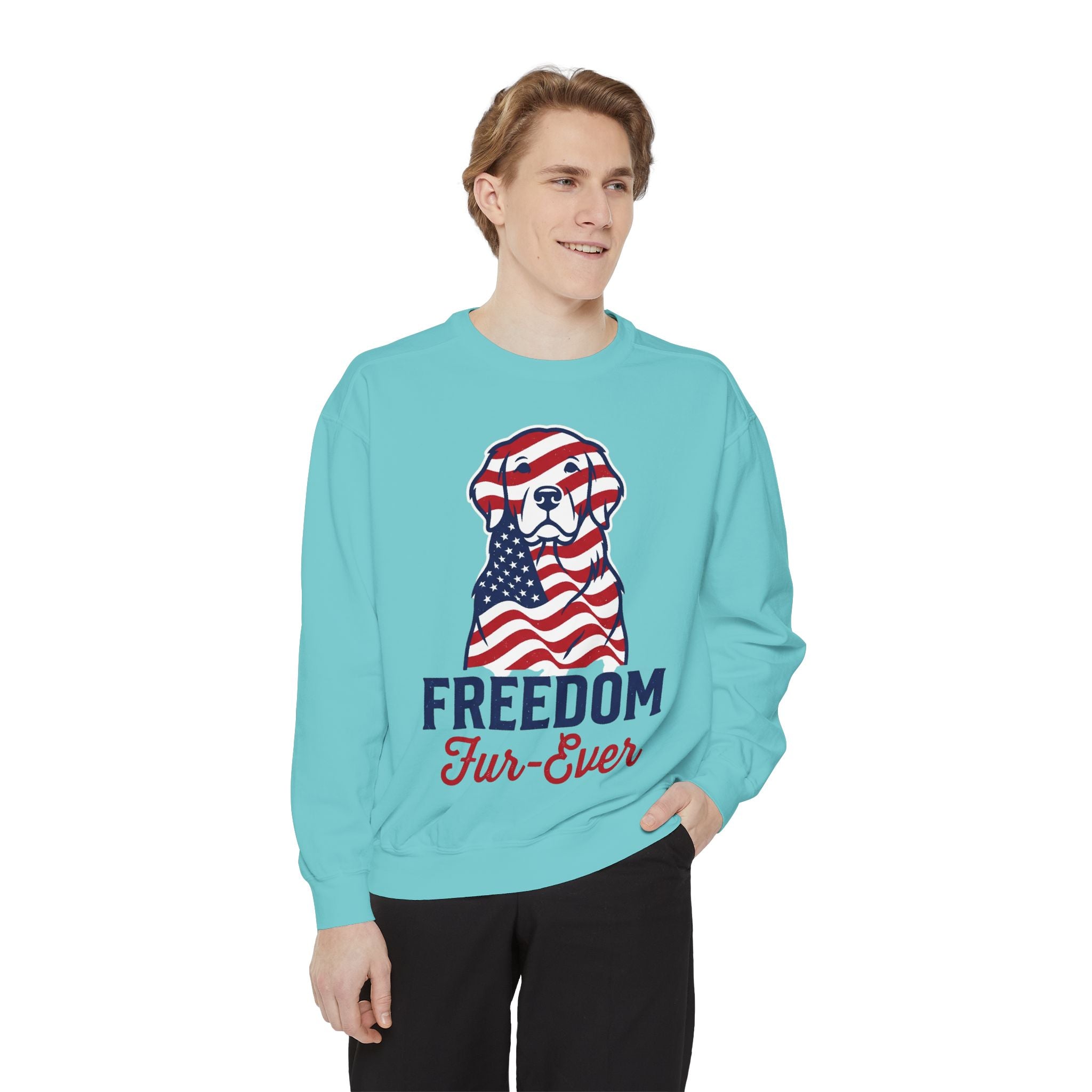 Freedom Fur-Ever Sweatshirt — Patriotic American Flag Dog Crewneck