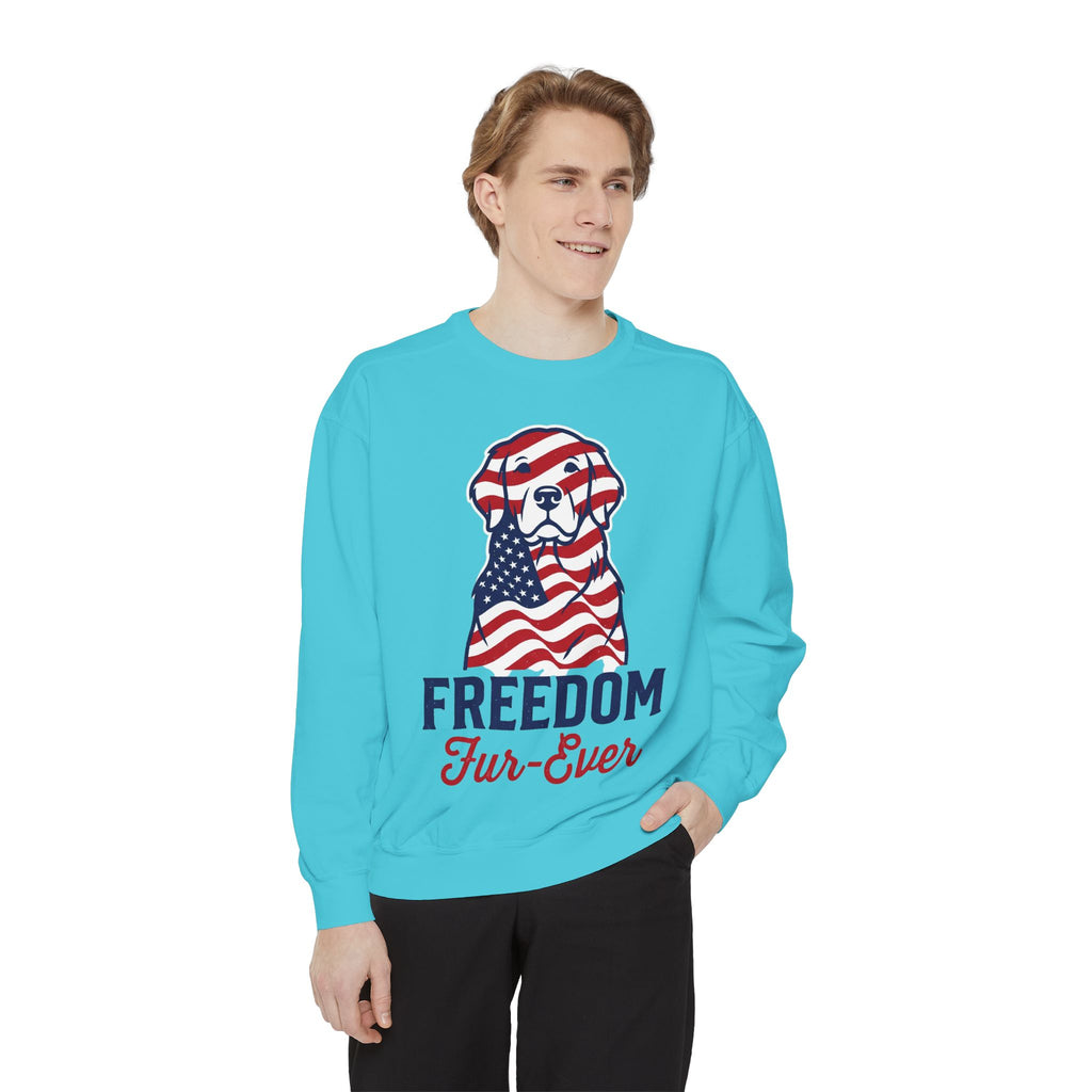 Freedom Fur-Ever Sweatshirt — Patriotic American Flag Dog Crewneck