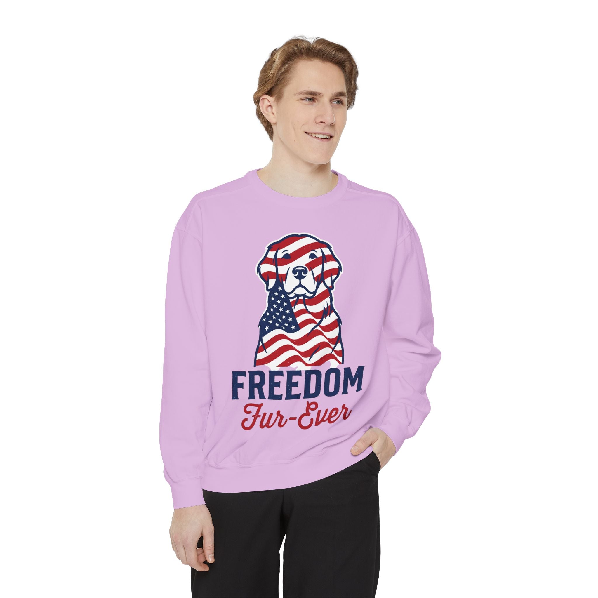 Freedom Fur-Ever Sweatshirt — Patriotic American Flag Dog Crewneck