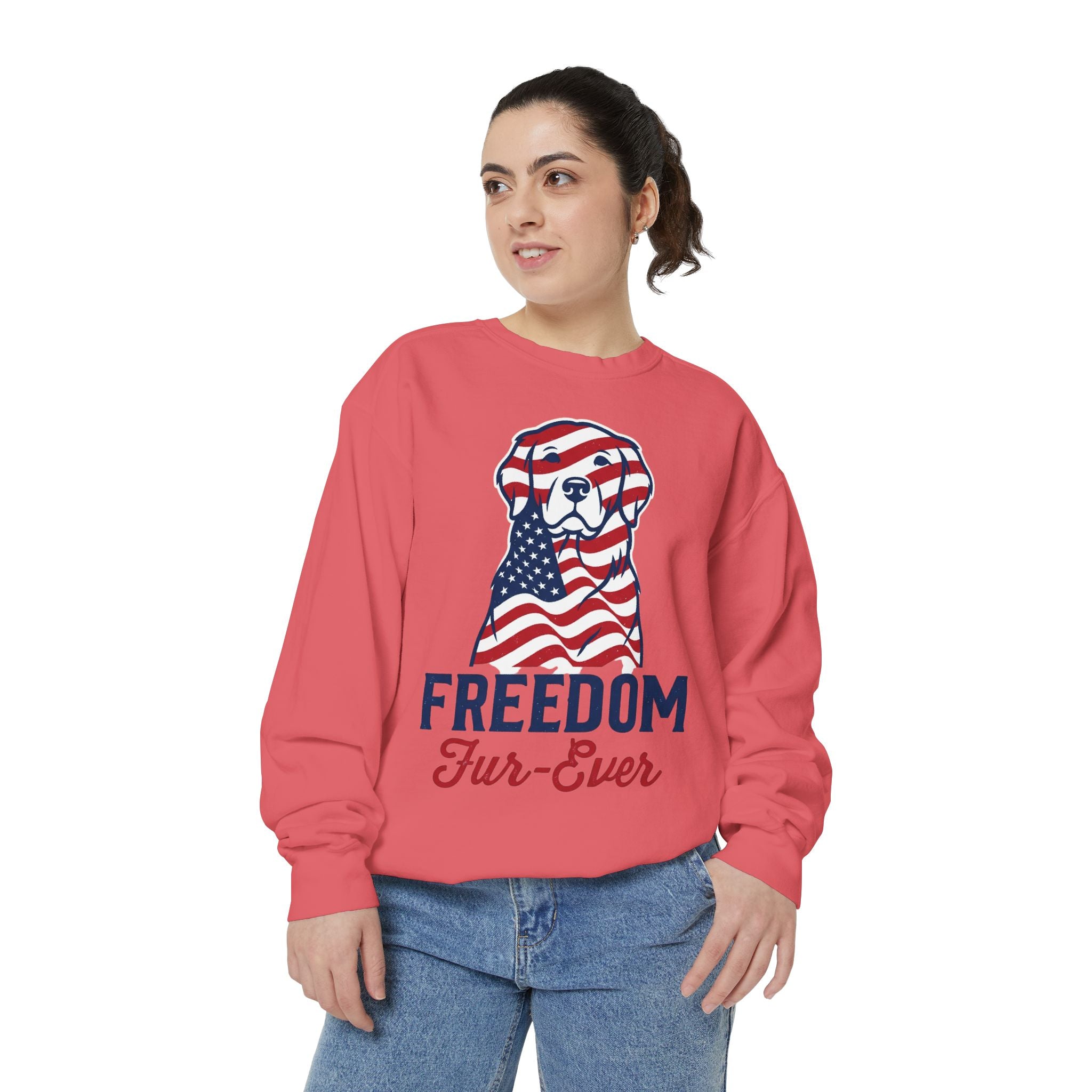 Freedom Fur-Ever Sweatshirt — Patriotic American Flag Dog Crewneck