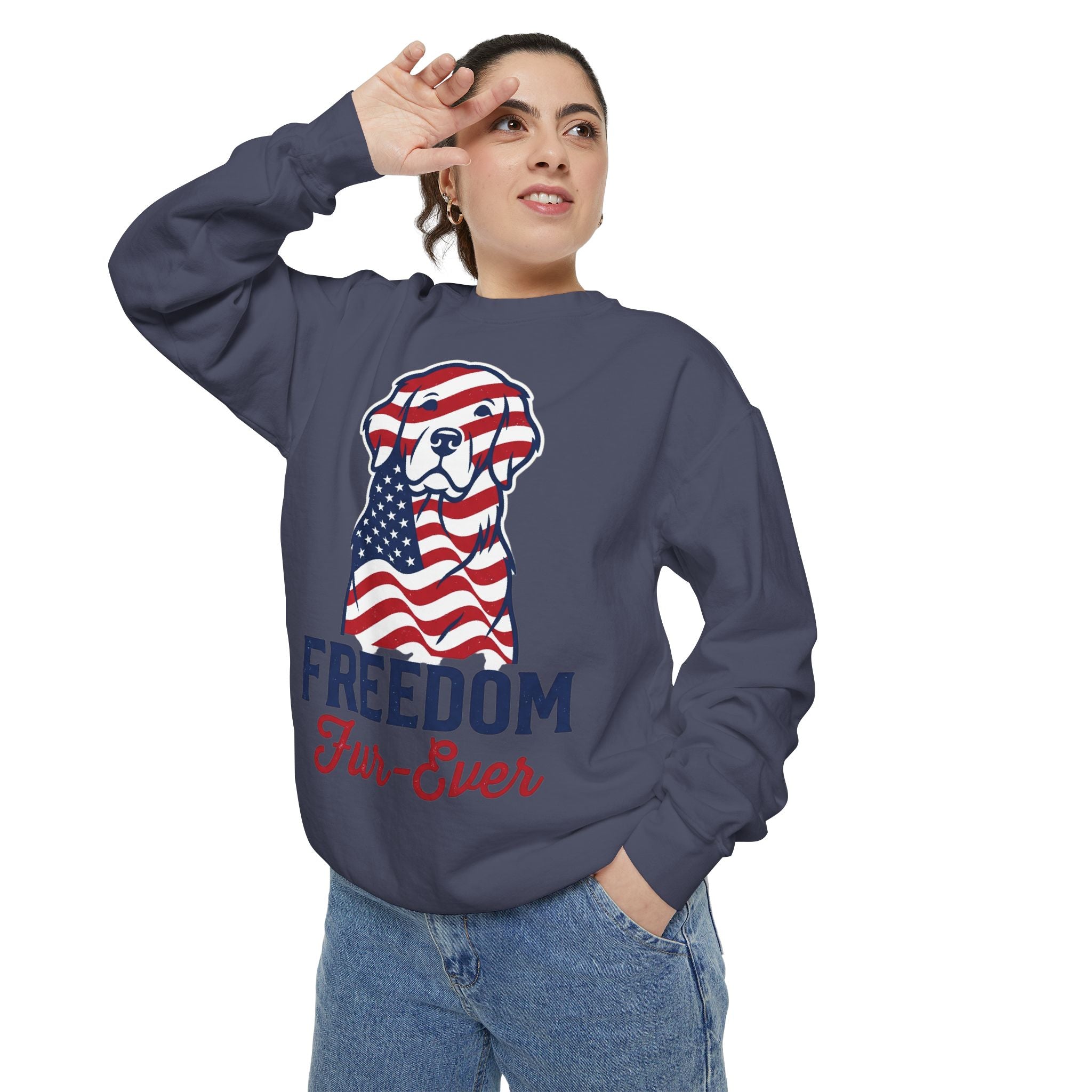 Freedom Fur-Ever Sweatshirt — Patriotic American Flag Dog Crewneck