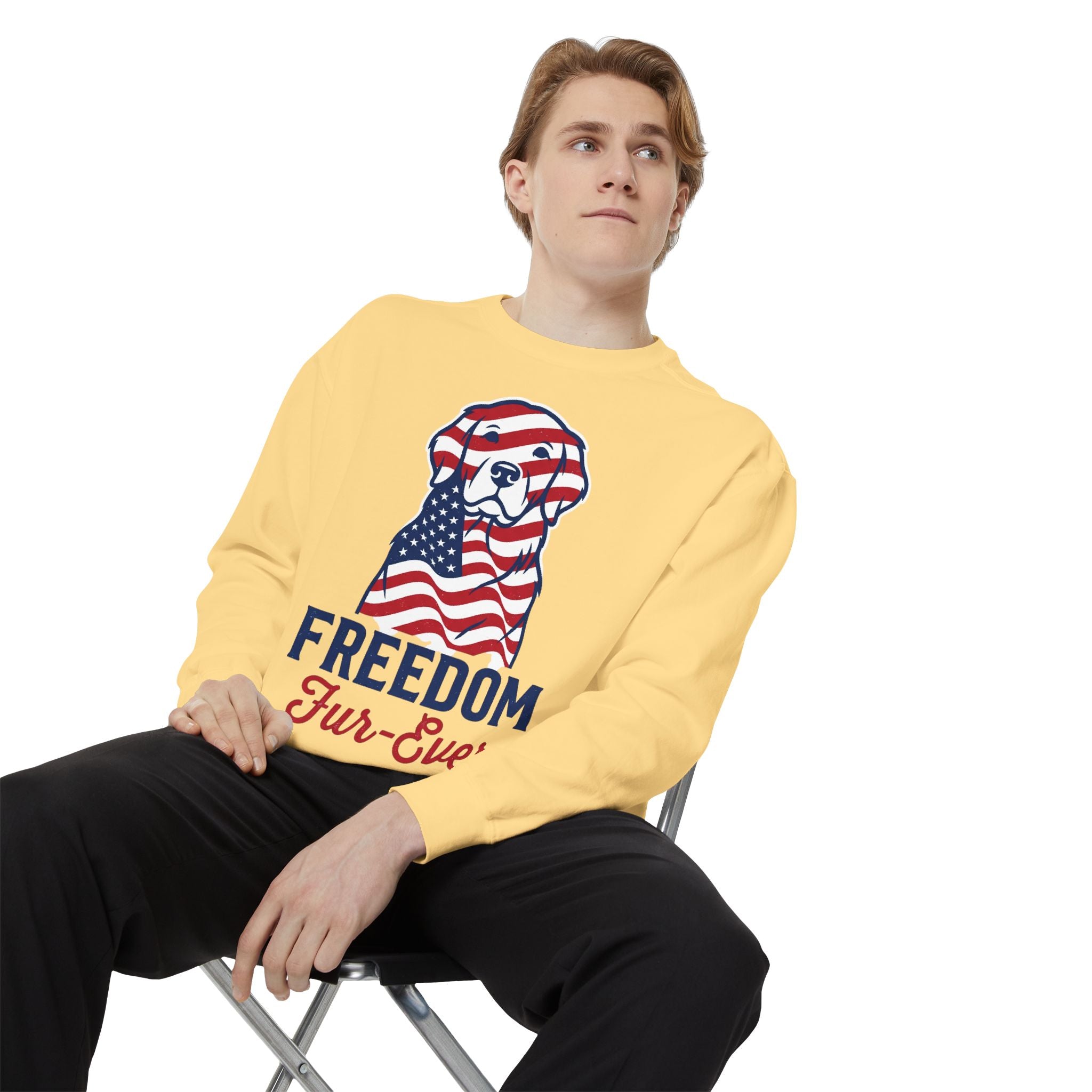 Freedom Fur-Ever Sweatshirt — Patriotic American Flag Dog Crewneck