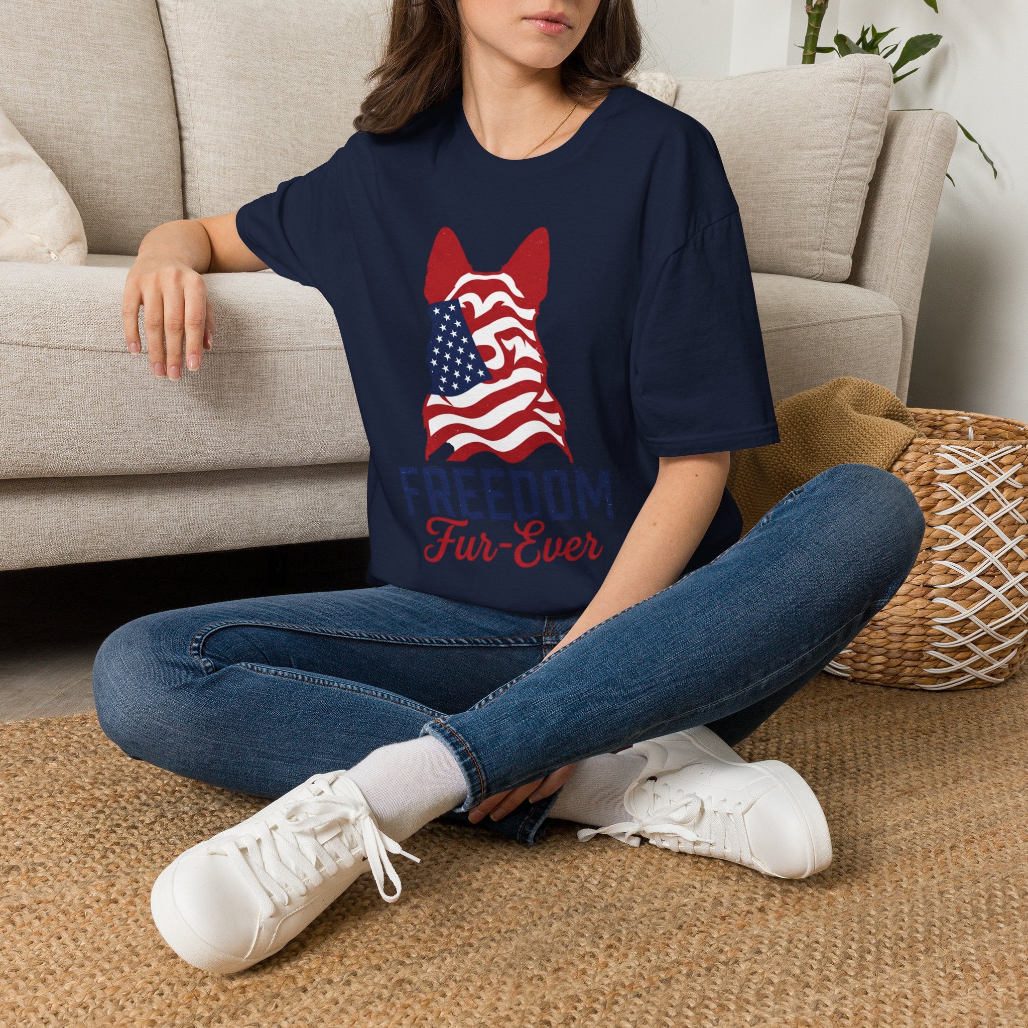 Freedom Fur-Ever Graphic T-Shirt — American Flag Dog Silhouette