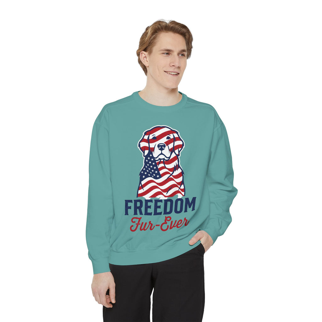 Freedom Fur-Ever Sweatshirt — Patriotic American Flag Dog Crewneck