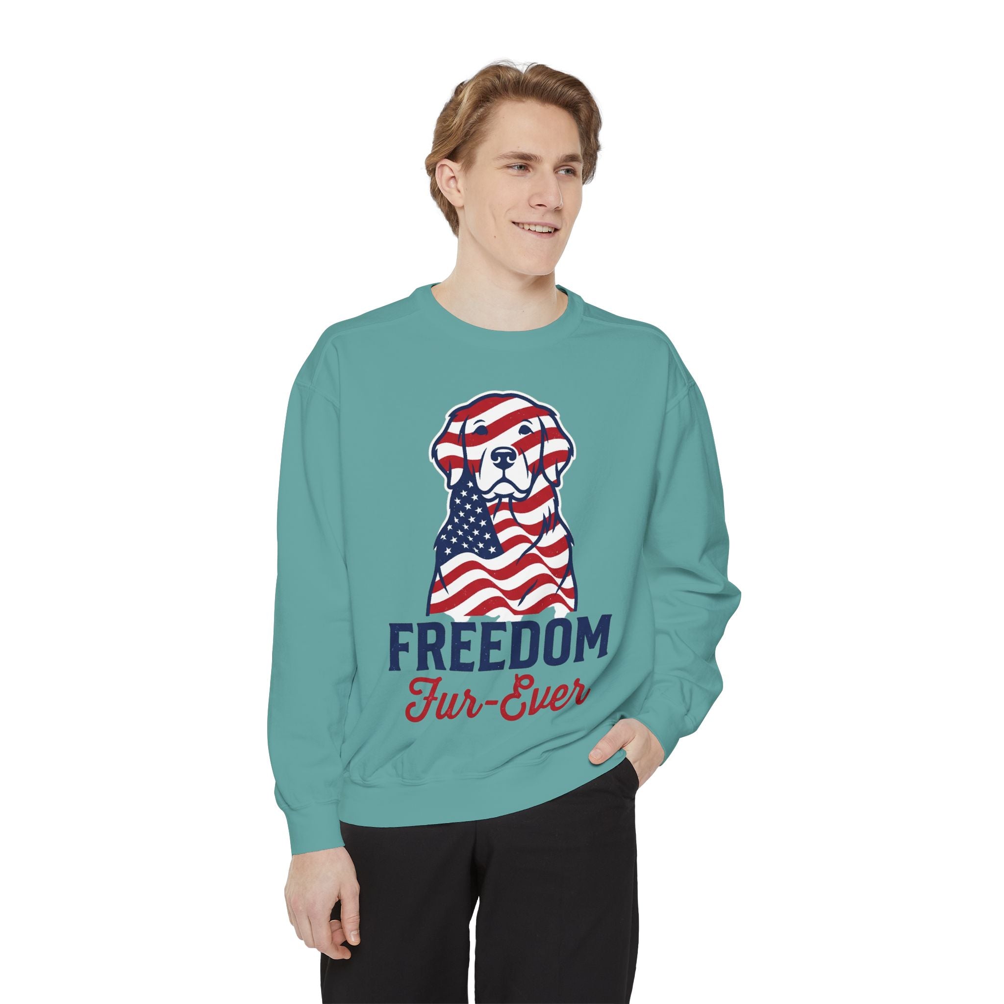 Freedom Fur-Ever Sweatshirt — Patriotic American Flag Dog Crewneck