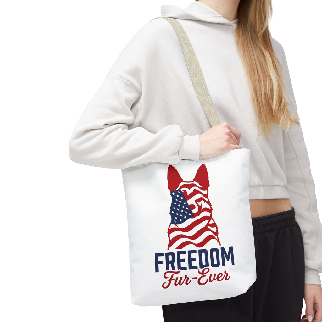 Patriotic Dog Tote — "Freedom Fur-Ever" USA Flag Canvas Bag