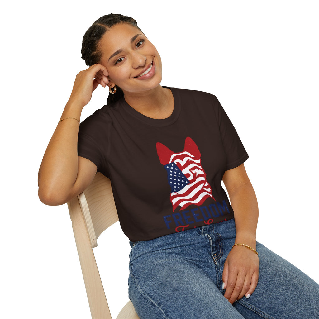 Freedom Fur-Ever Graphic T-Shirt — American Flag Dog Silhouette