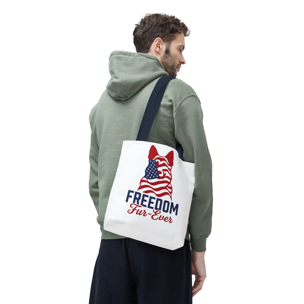 Patriotic Dog Tote — "Freedom Fur-Ever" USA Flag Canvas Bag