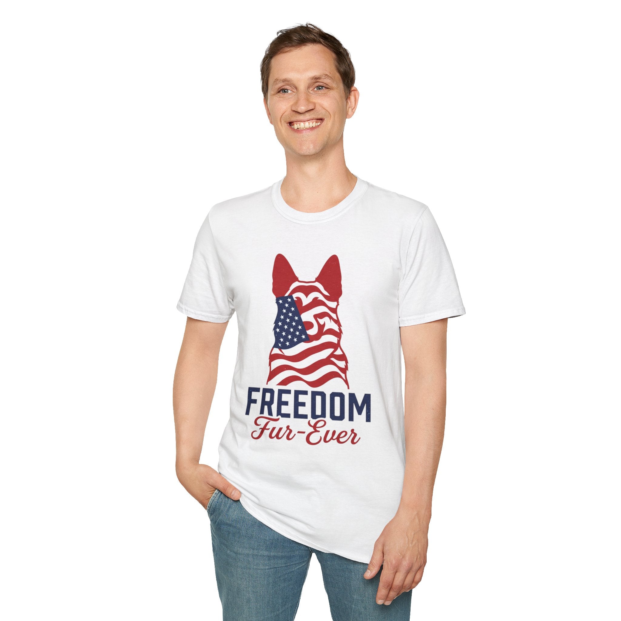 Freedom Fur-Ever Graphic T-Shirt — American Flag Dog Silhouette