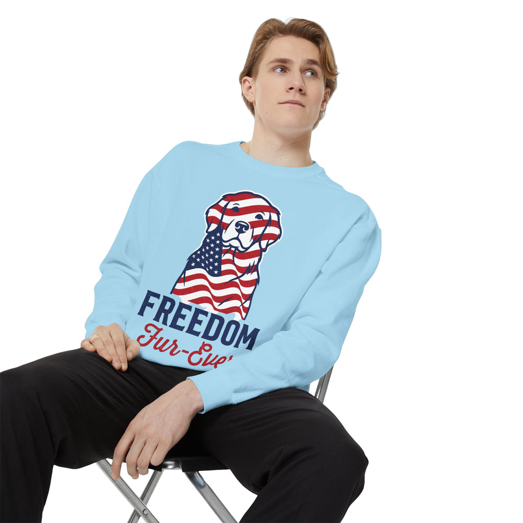 Freedom Fur-Ever Sweatshirt — Patriotic American Flag Dog Crewneck