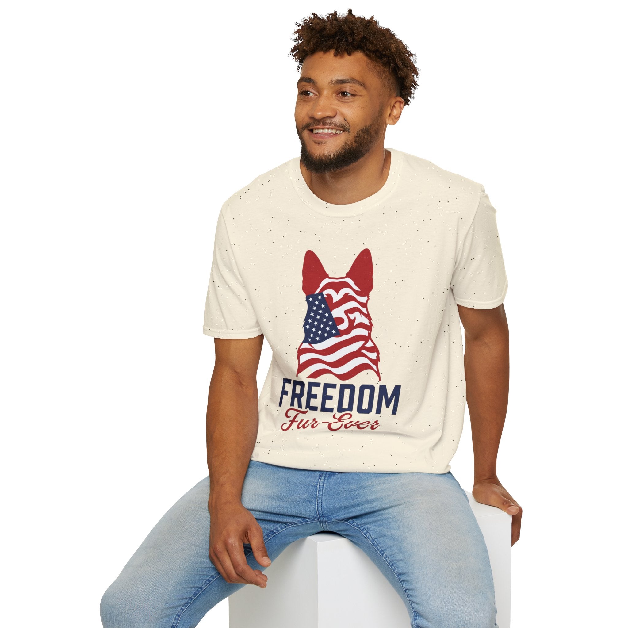 Freedom Fur-Ever Graphic T-Shirt — American Flag Dog Silhouette