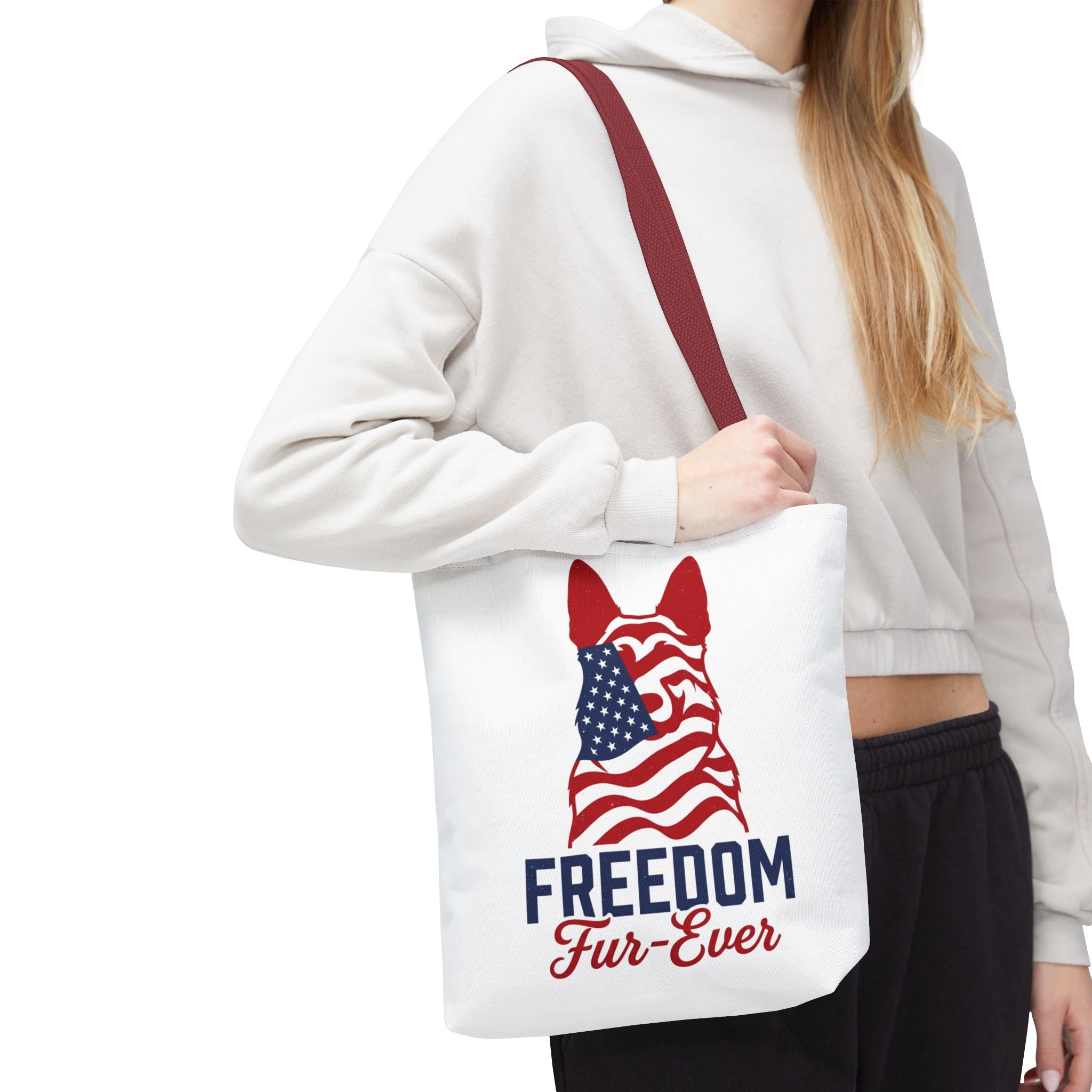 Patriotic Dog Tote — "Freedom Fur-Ever" USA Flag Canvas Bag