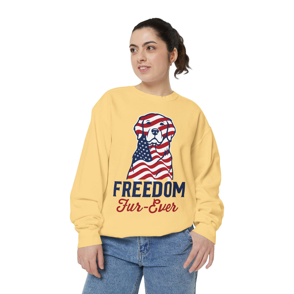 Freedom Fur-Ever Sweatshirt — Patriotic American Flag Dog Crewneck