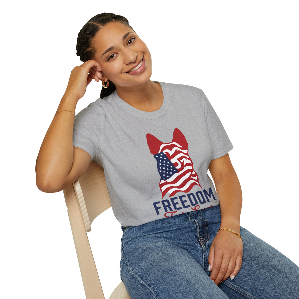 Freedom Fur-Ever Graphic T-Shirt — American Flag Dog Silhouette