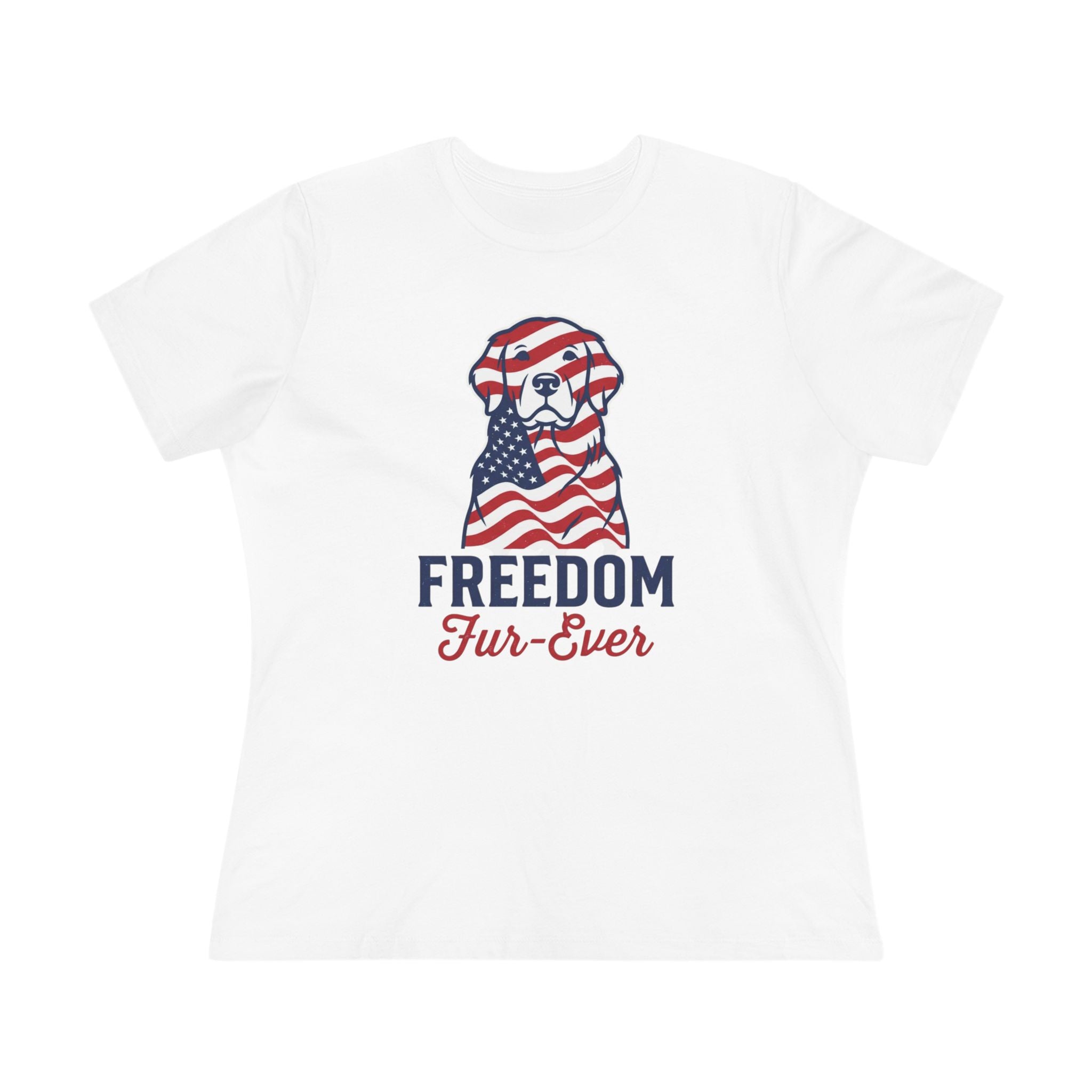 Freedom Fur-Ever Dog T‑Shirt — Patriotic American Flag Puppy Tee for Women