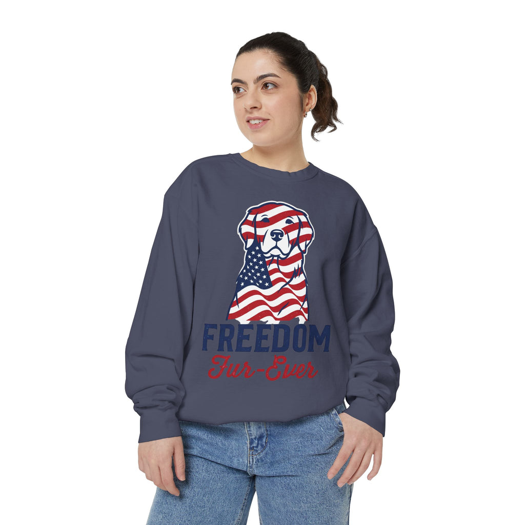 Freedom Fur-Ever Sweatshirt — Patriotic American Flag Dog Crewneck