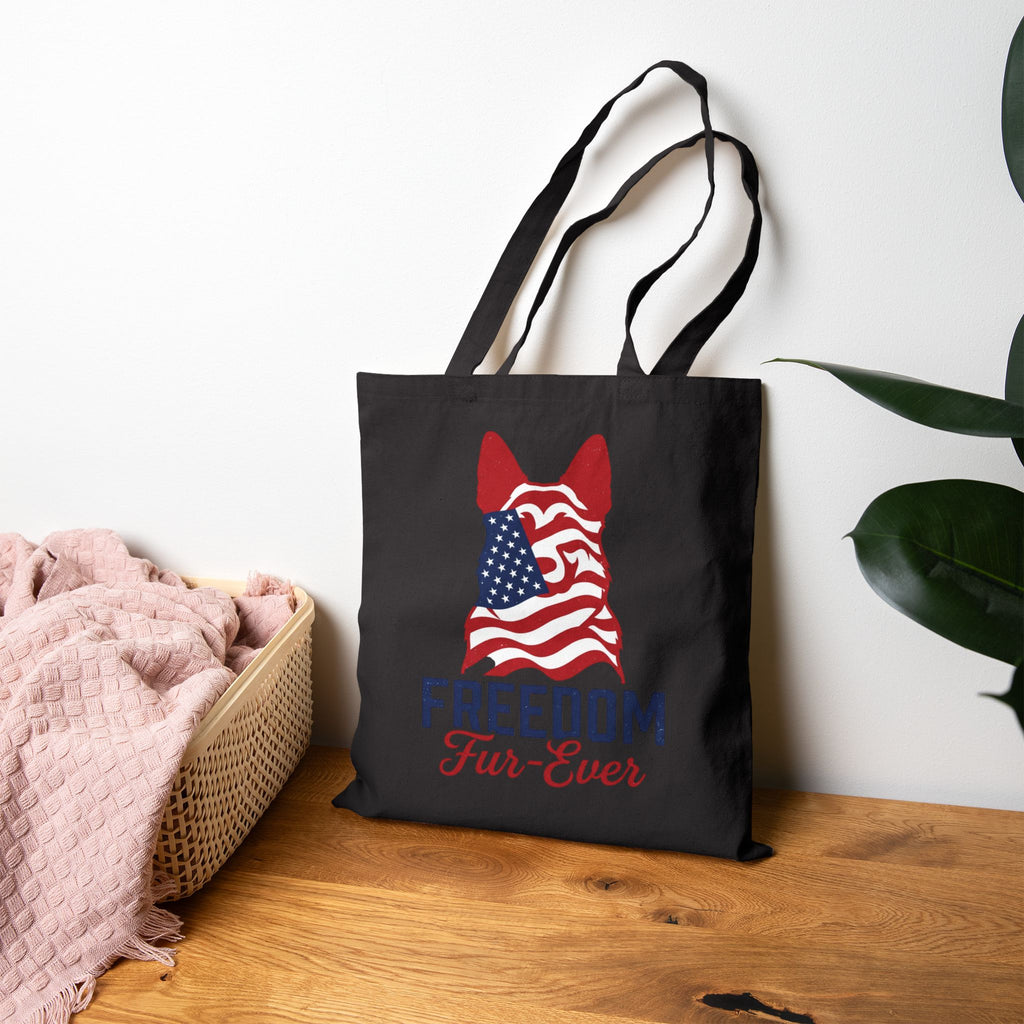Freedom Fur-Ever Tote Bag — Patriotic American Flag Dog Canvas Tote