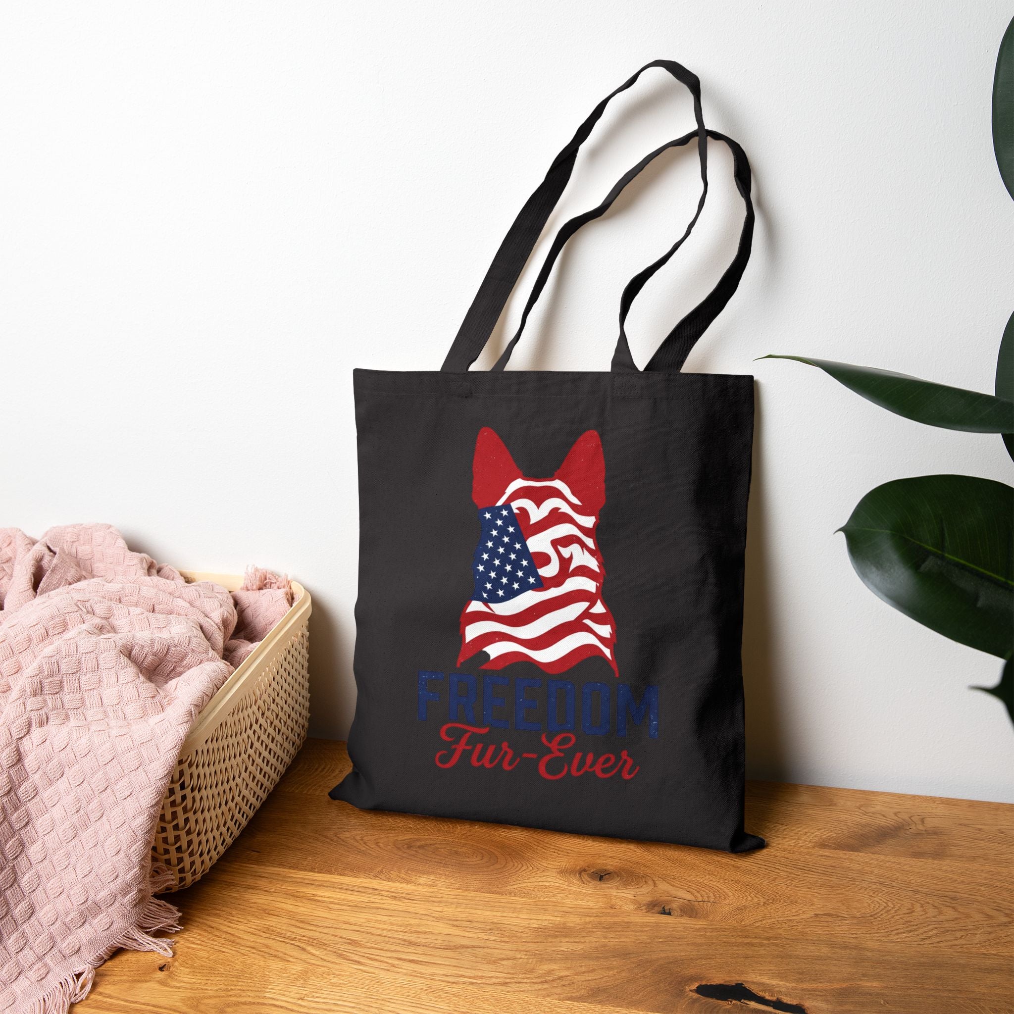 Freedom Fur-Ever Tote Bag — Patriotic American Flag Dog Canvas Tote