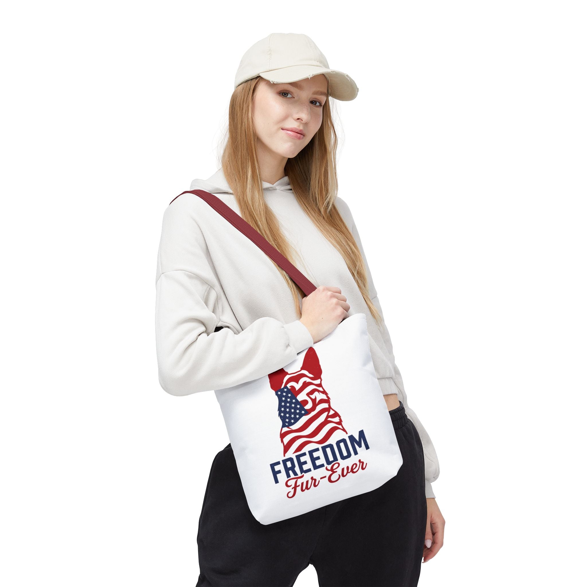 Patriotic Dog Tote — "Freedom Fur-Ever" USA Flag Canvas Bag