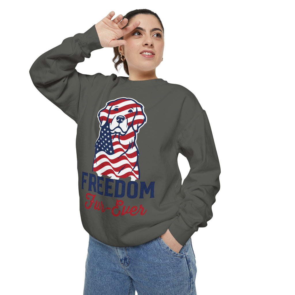 Freedom Fur-Ever Sweatshirt — Patriotic American Flag Dog Crewneck