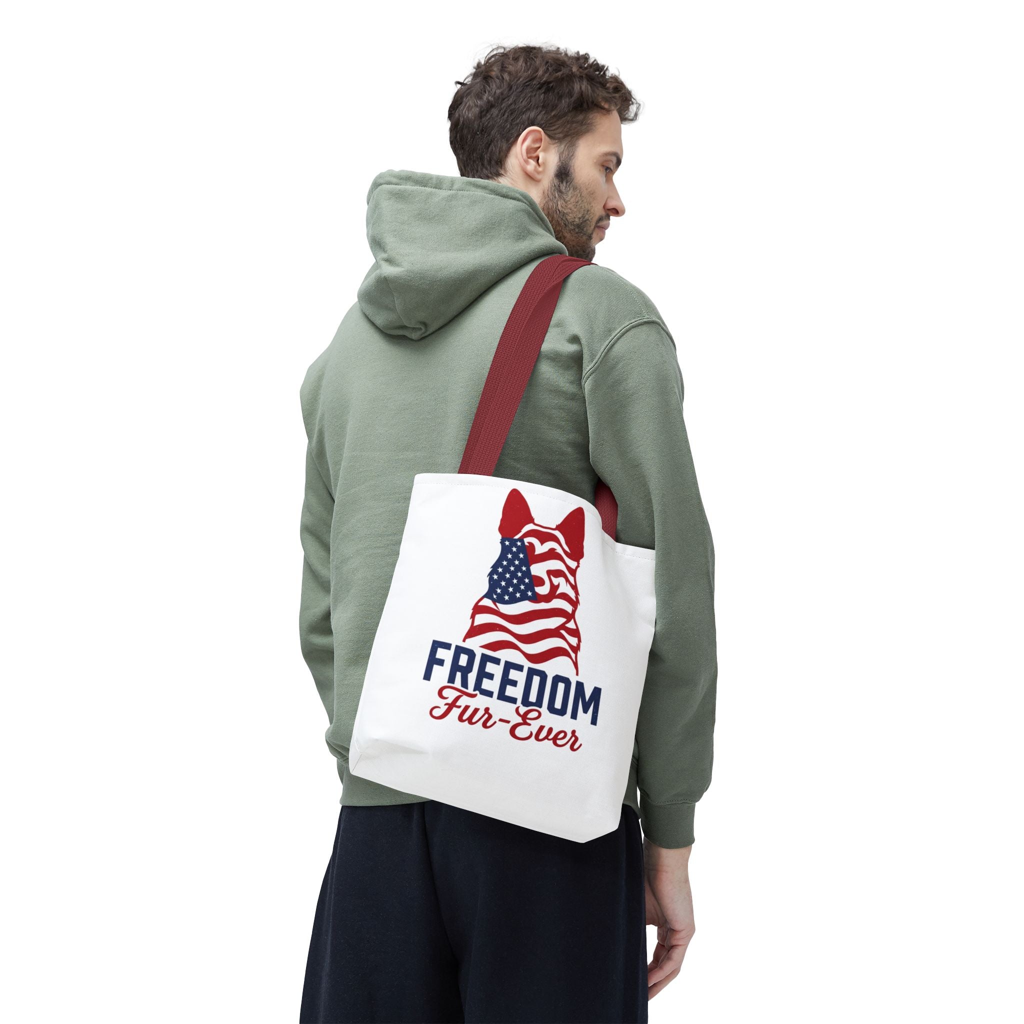 Patriotic Dog Tote — "Freedom Fur-Ever" USA Flag Canvas Bag