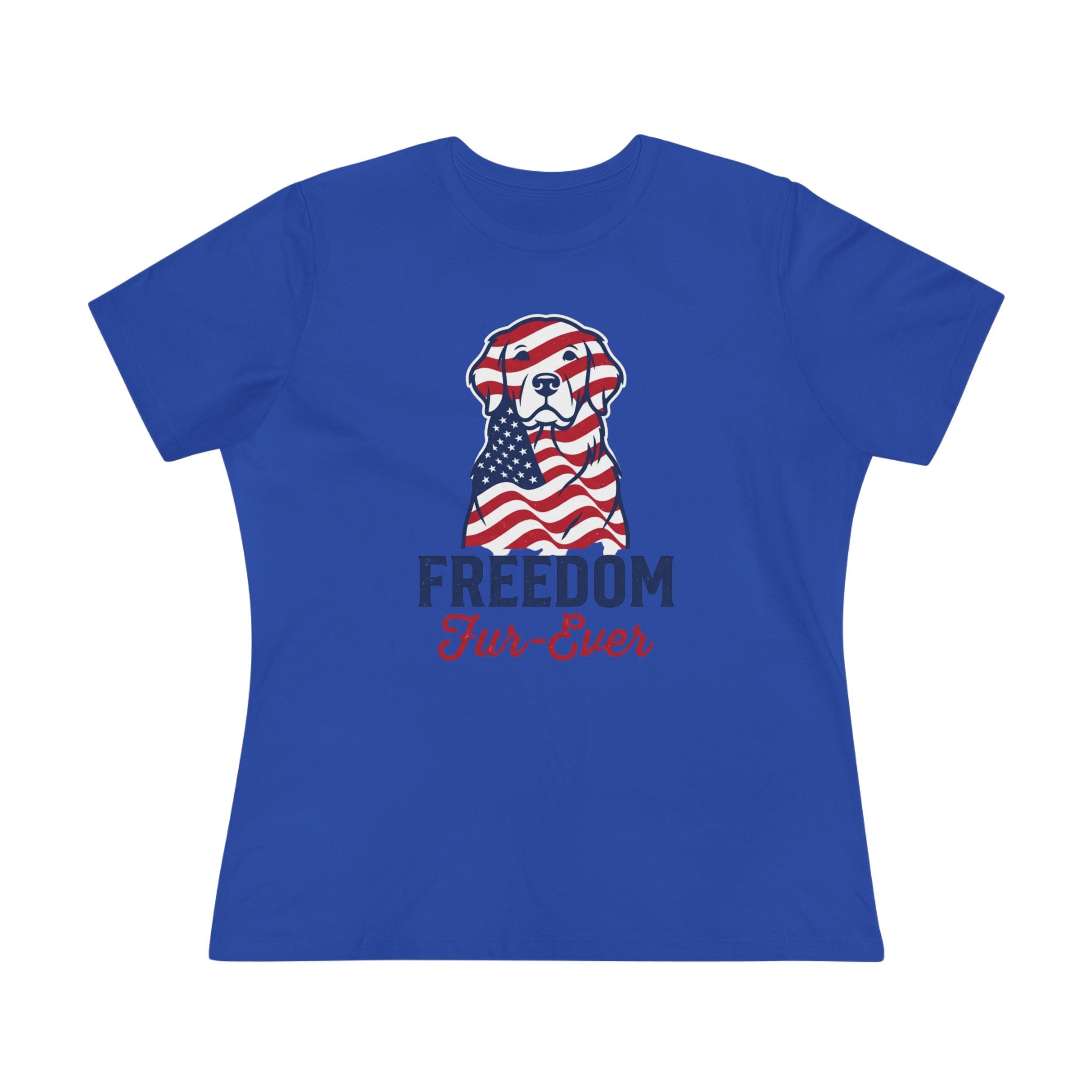 Freedom Fur-Ever Dog T‑Shirt — Patriotic American Flag Puppy Tee for Women