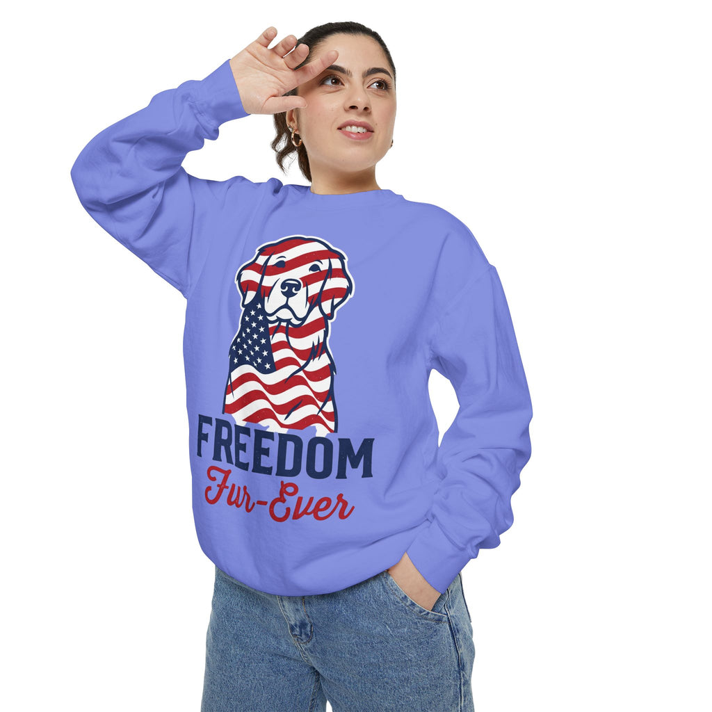 Freedom Fur-Ever Sweatshirt — Patriotic American Flag Dog Crewneck
