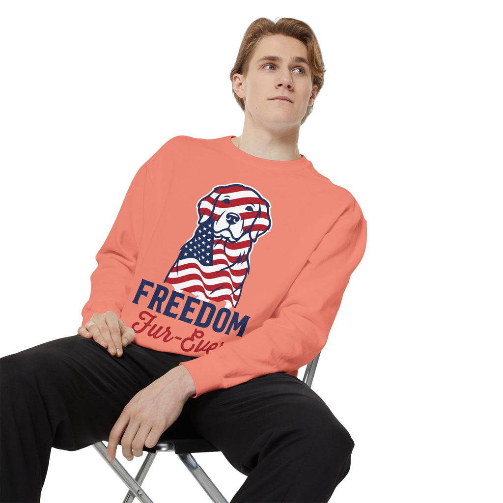 Freedom Fur-Ever Sweatshirt — Patriotic American Flag Dog Crewneck