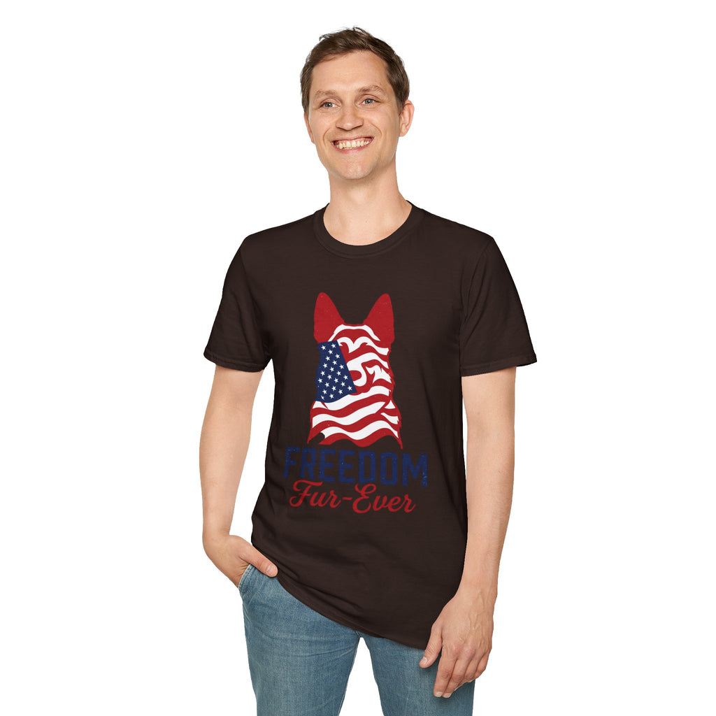 Freedom Fur-Ever Graphic T-Shirt — American Flag Dog Silhouette