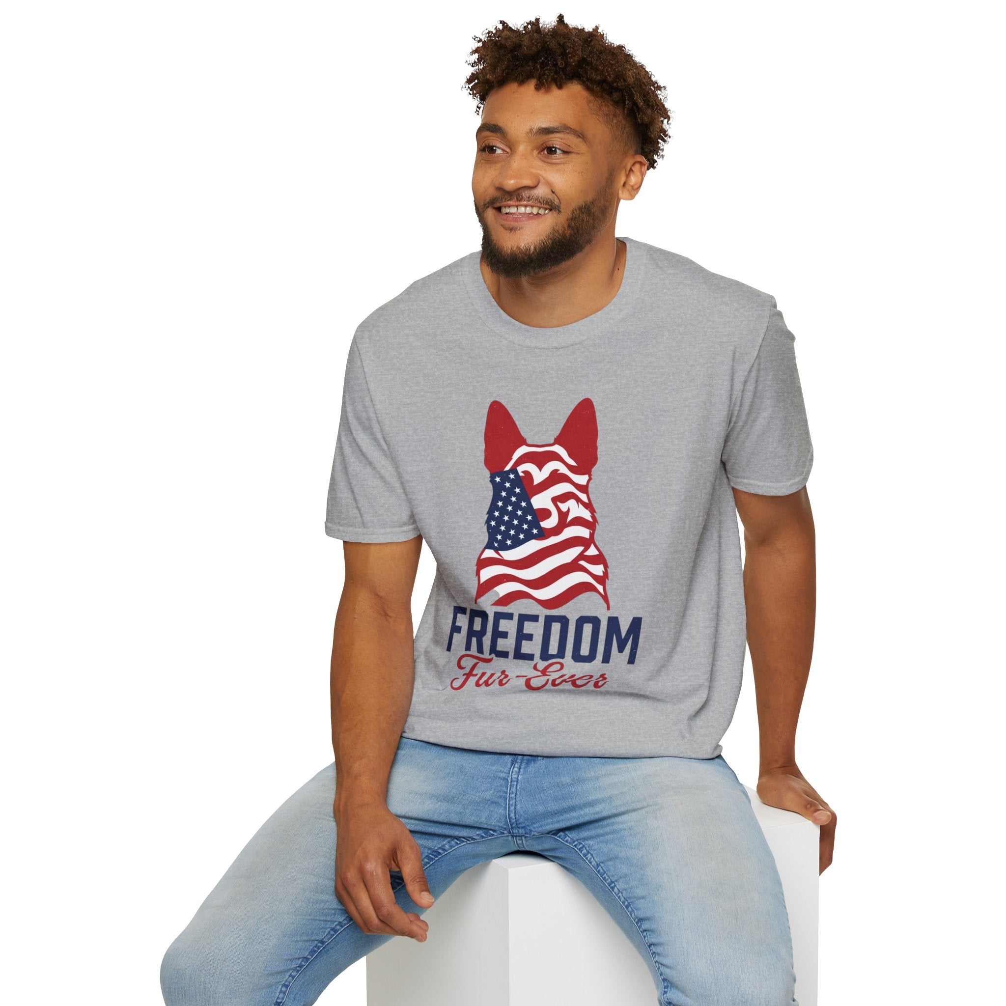 Freedom Fur-Ever Graphic T-Shirt — American Flag Dog Silhouette