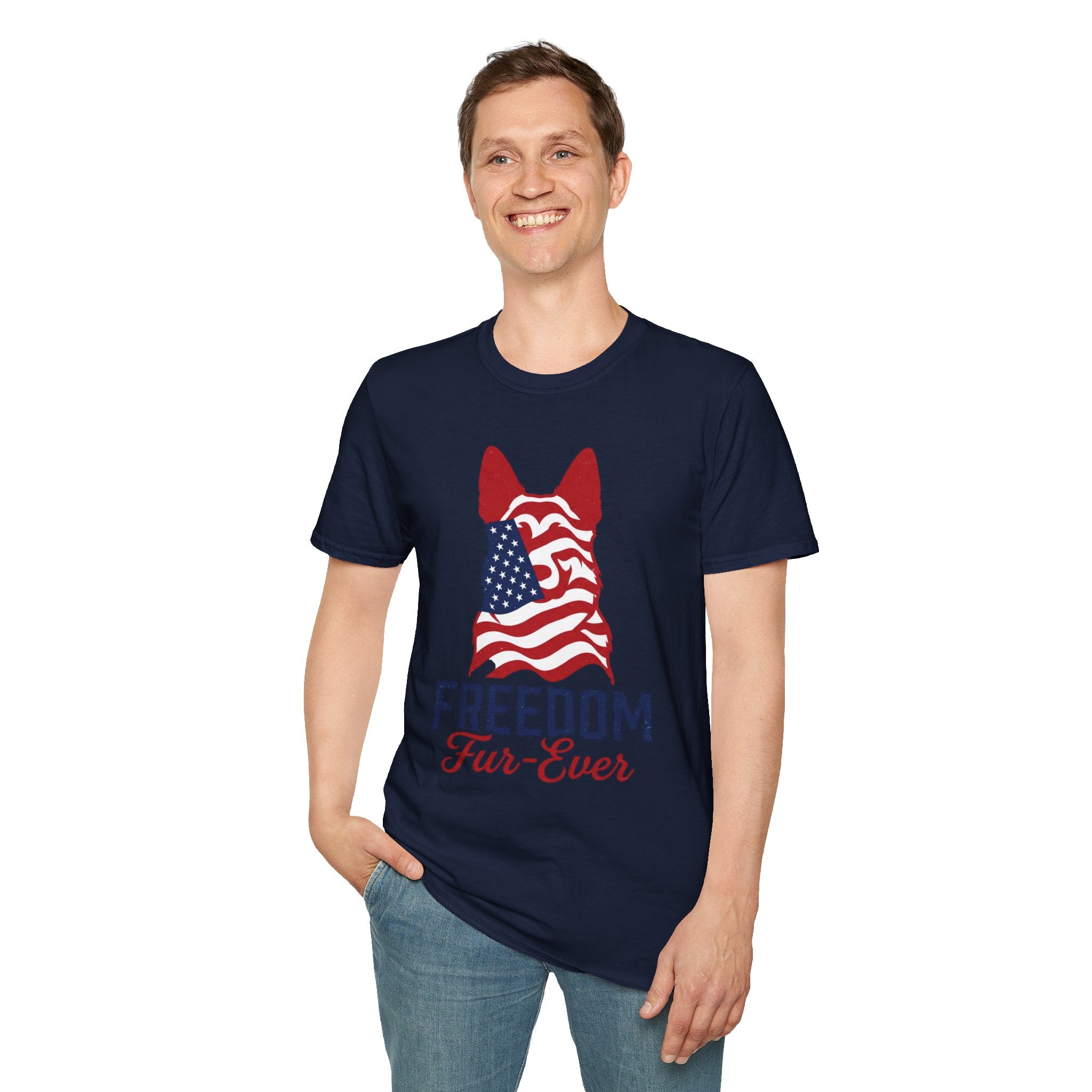 Freedom Fur-Ever Graphic T-Shirt — American Flag Dog Silhouette