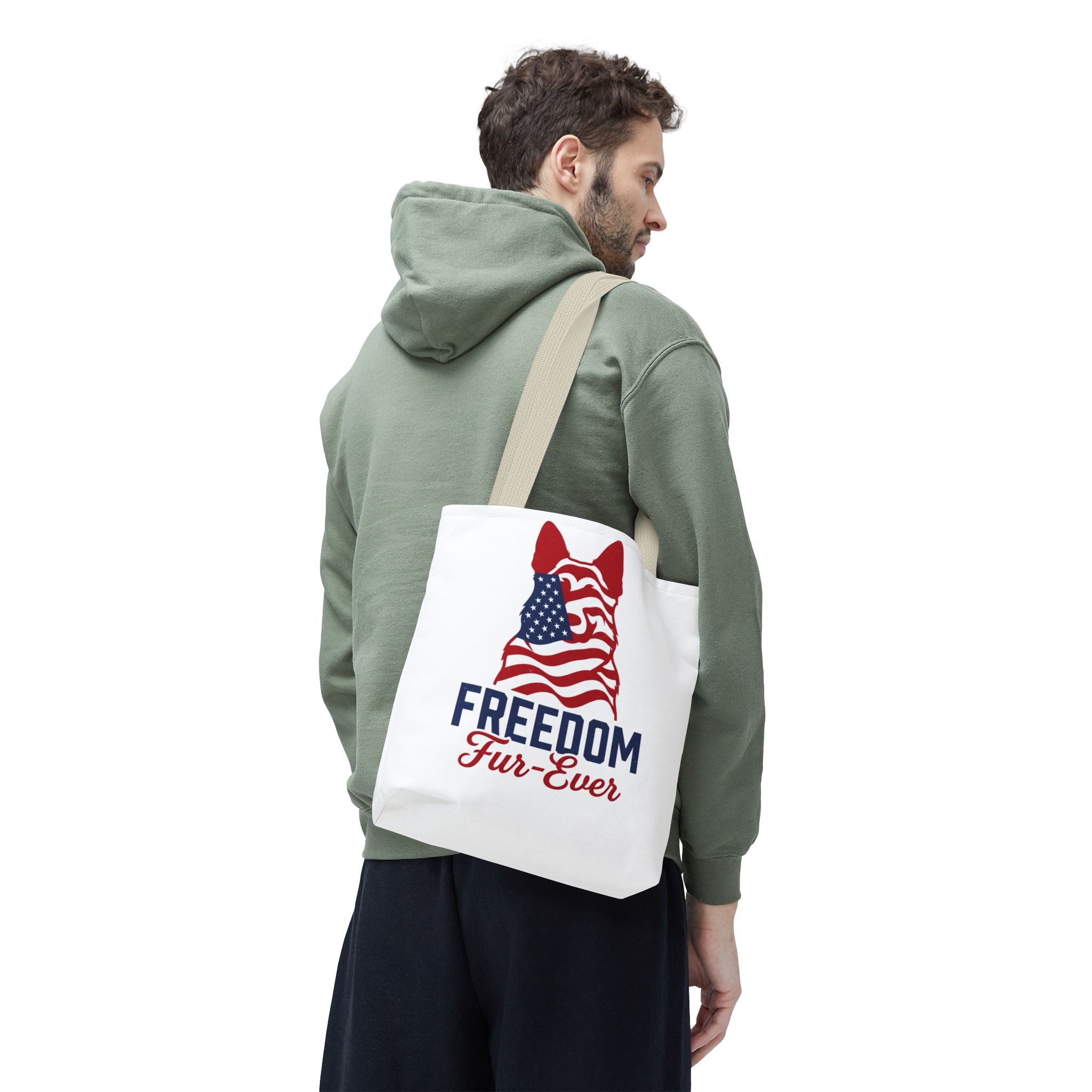 Patriotic Dog Tote — "Freedom Fur-Ever" USA Flag Canvas Bag