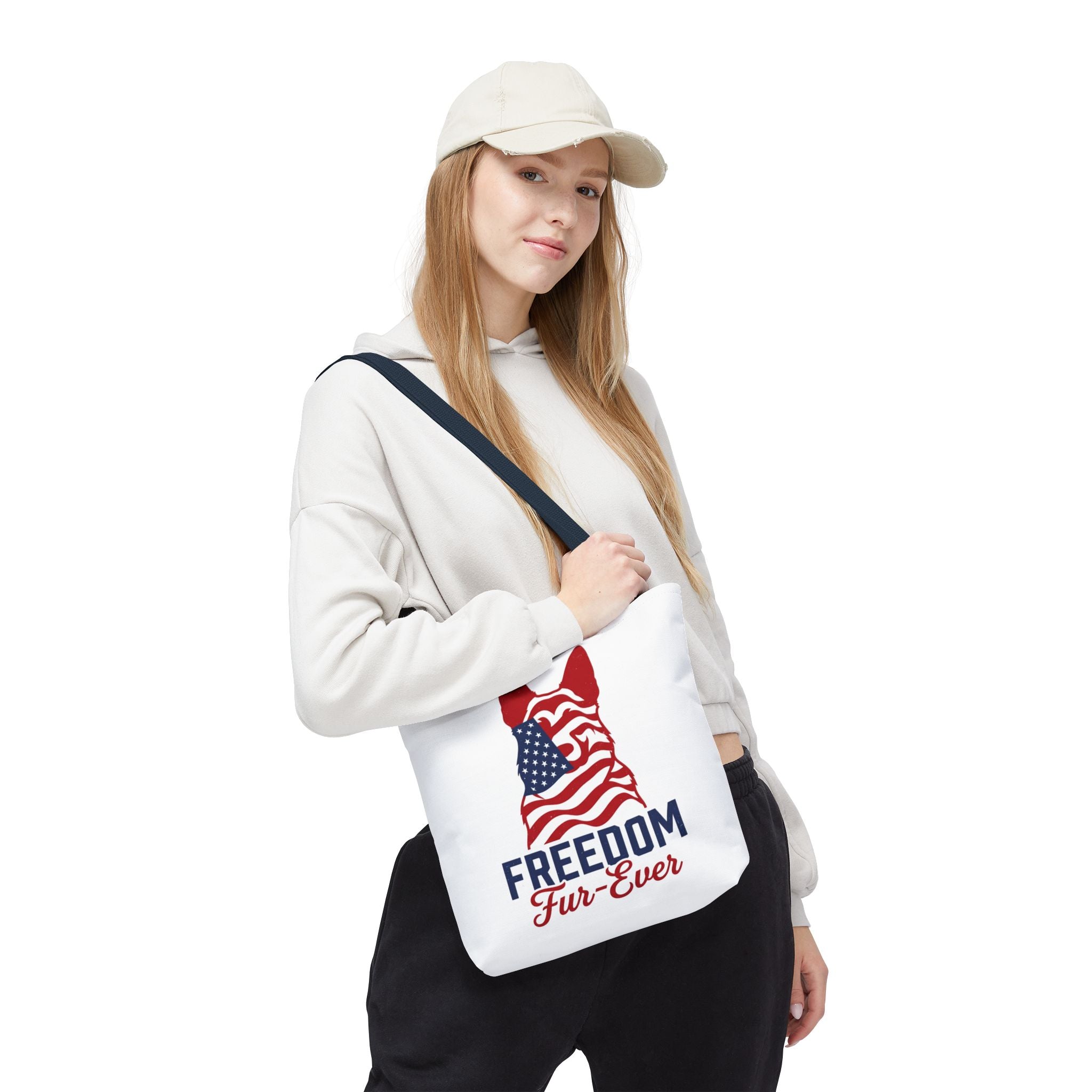 Patriotic Dog Tote — "Freedom Fur-Ever" USA Flag Canvas Bag
