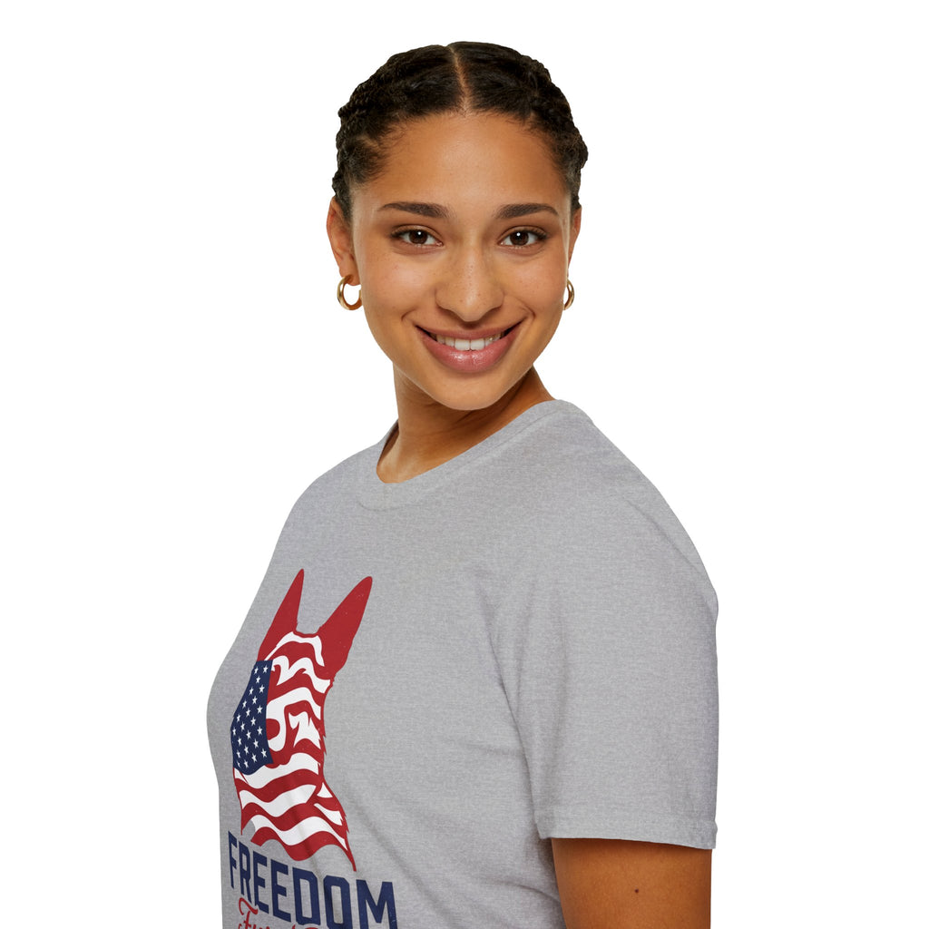 Freedom Fur-Ever Graphic T-Shirt — American Flag Dog Silhouette