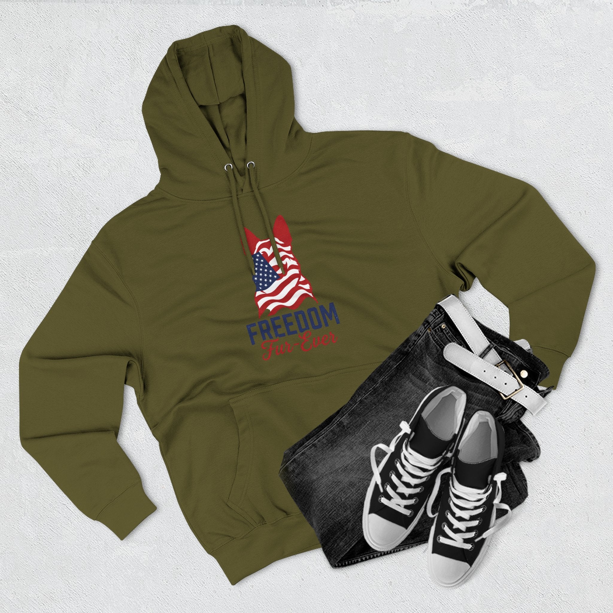 Freedom Fur-ever Hoodie — Patriotic Dog Paw Print Fleece Hoodie