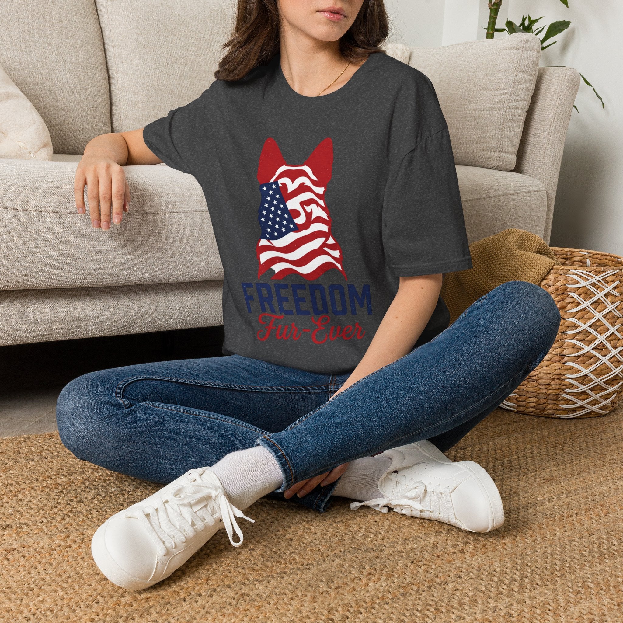 Freedom Fur-Ever Graphic T-Shirt — American Flag Dog Silhouette