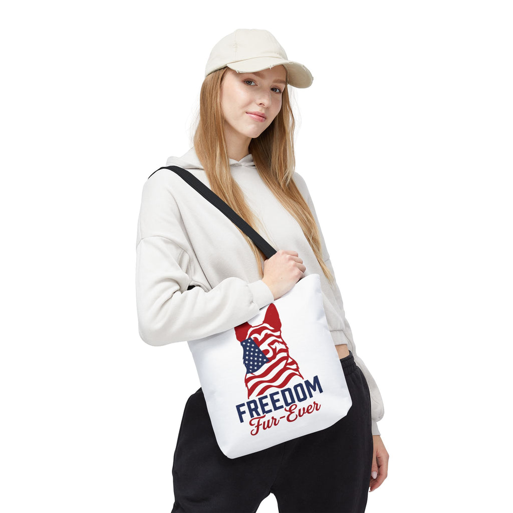 Patriotic Dog Tote — "Freedom Fur-Ever" USA Flag Canvas Bag