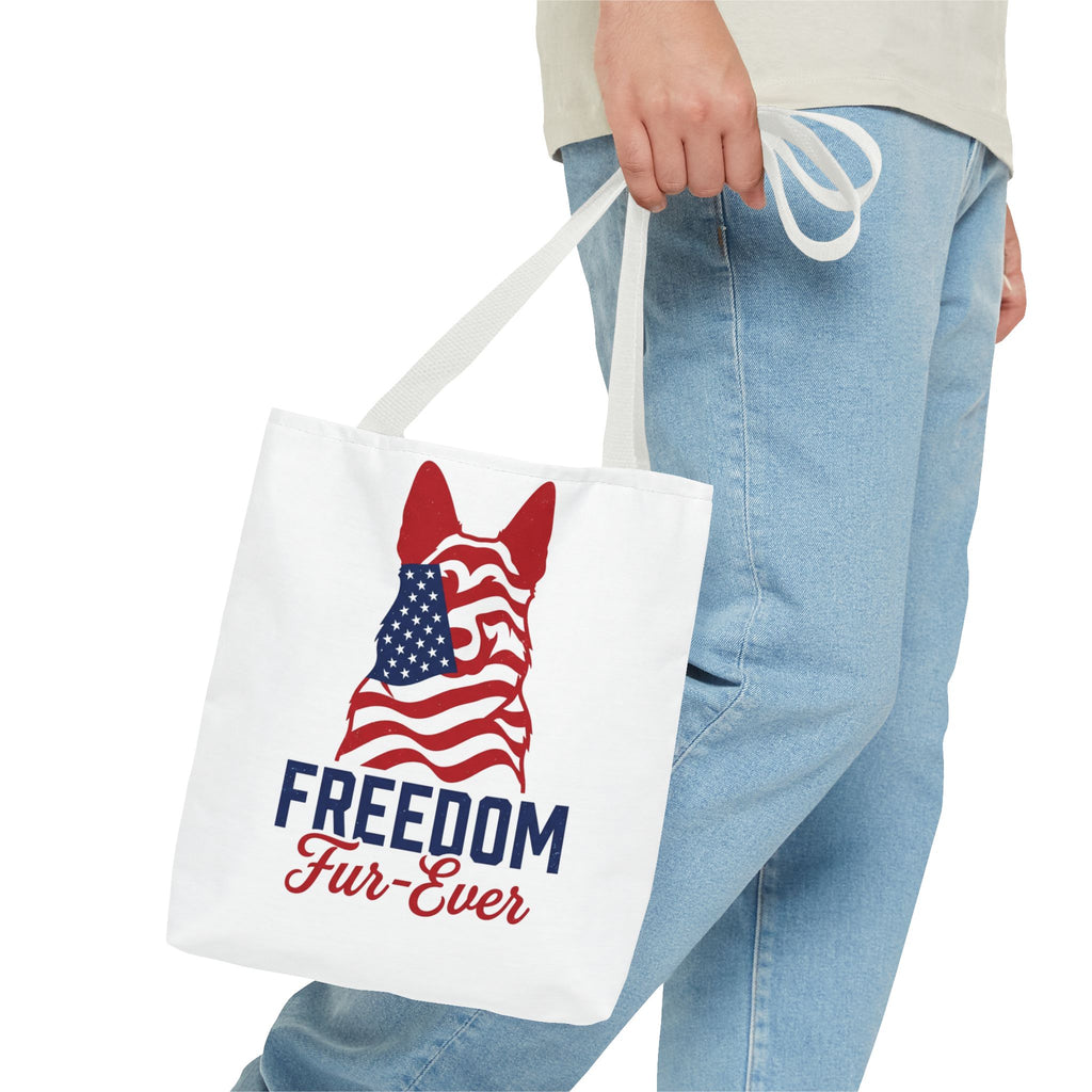 Patriotic Dog Tote — "Freedom Fur-Ever" USA Flag Canvas Bag
