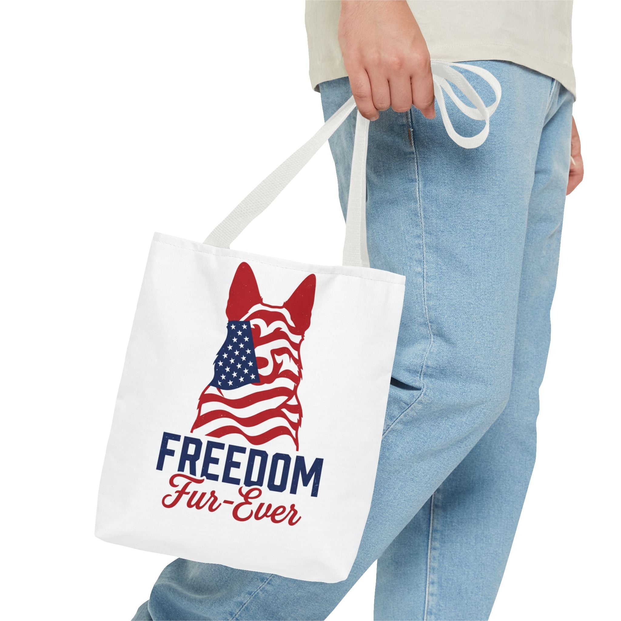 Patriotic Dog Tote — "Freedom Fur-Ever" USA Flag Canvas Bag